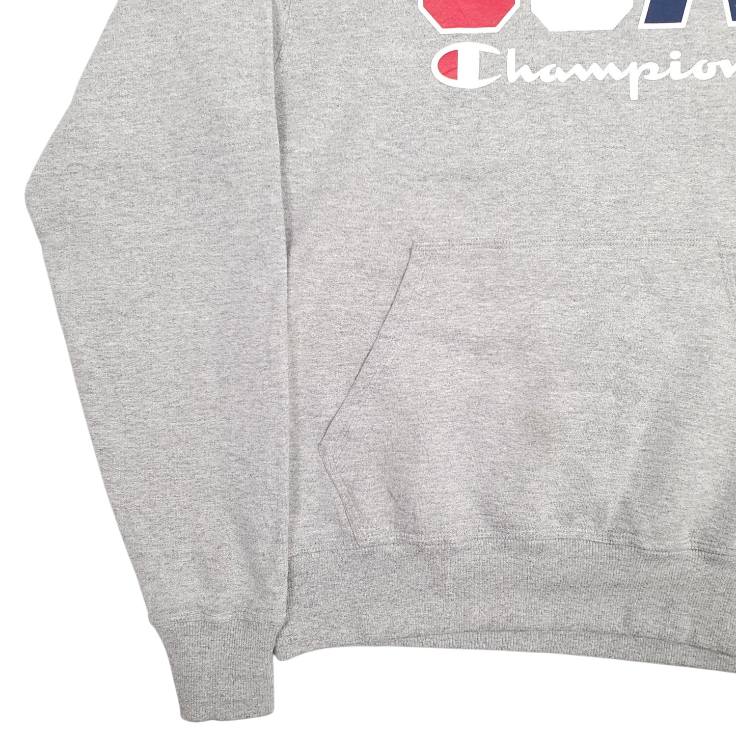 Mens Grey Champion USA Spellout Hoodie Jumper