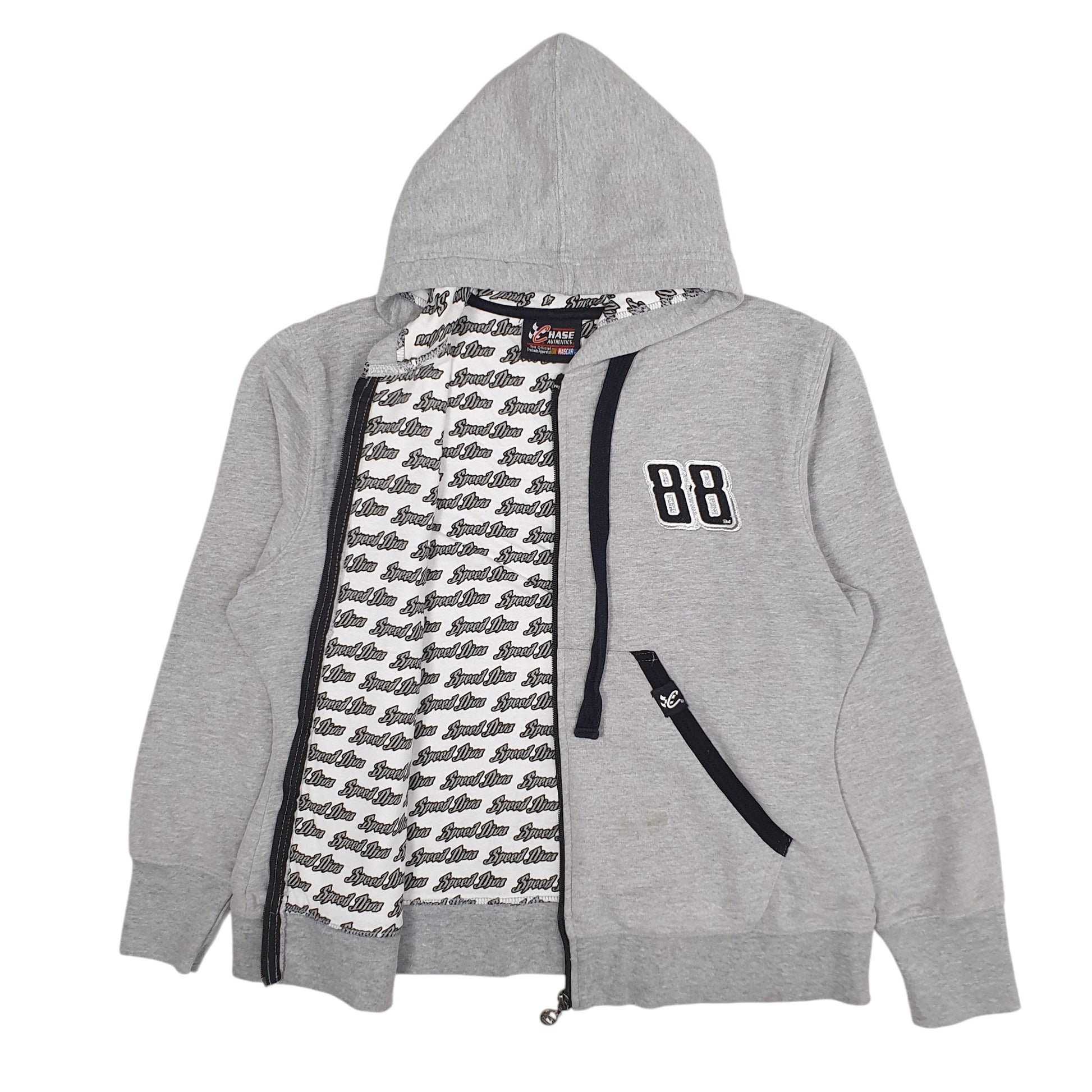 Womens Grey Chase Authentics Nascar Dale Jr 88 Hoodie Full Zip Jumper