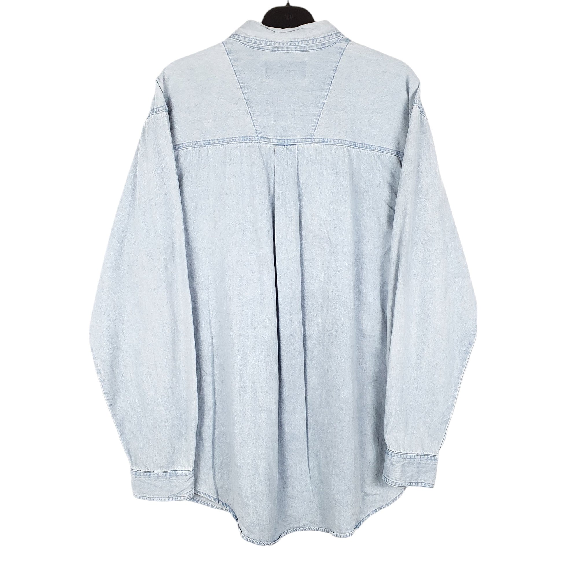 Mens Blue Wrangler Denim Jeans Vintage Rugged Wear Work Chambray Long Sleeve Shirt