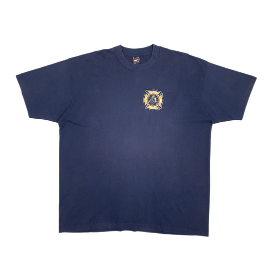 Mens Navy Fruit Of The Loom Single Stitch Vintage 90s Short Sleeve T Shirt