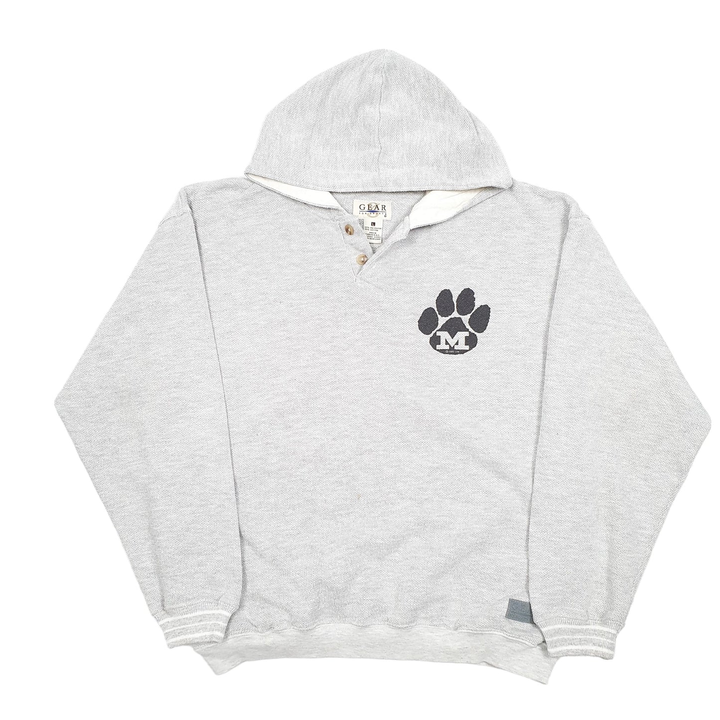 Mens Grey Gear For Sports Vintage University Of Missouri Tigers American Football 1993 Waffle Hoodie Jumper