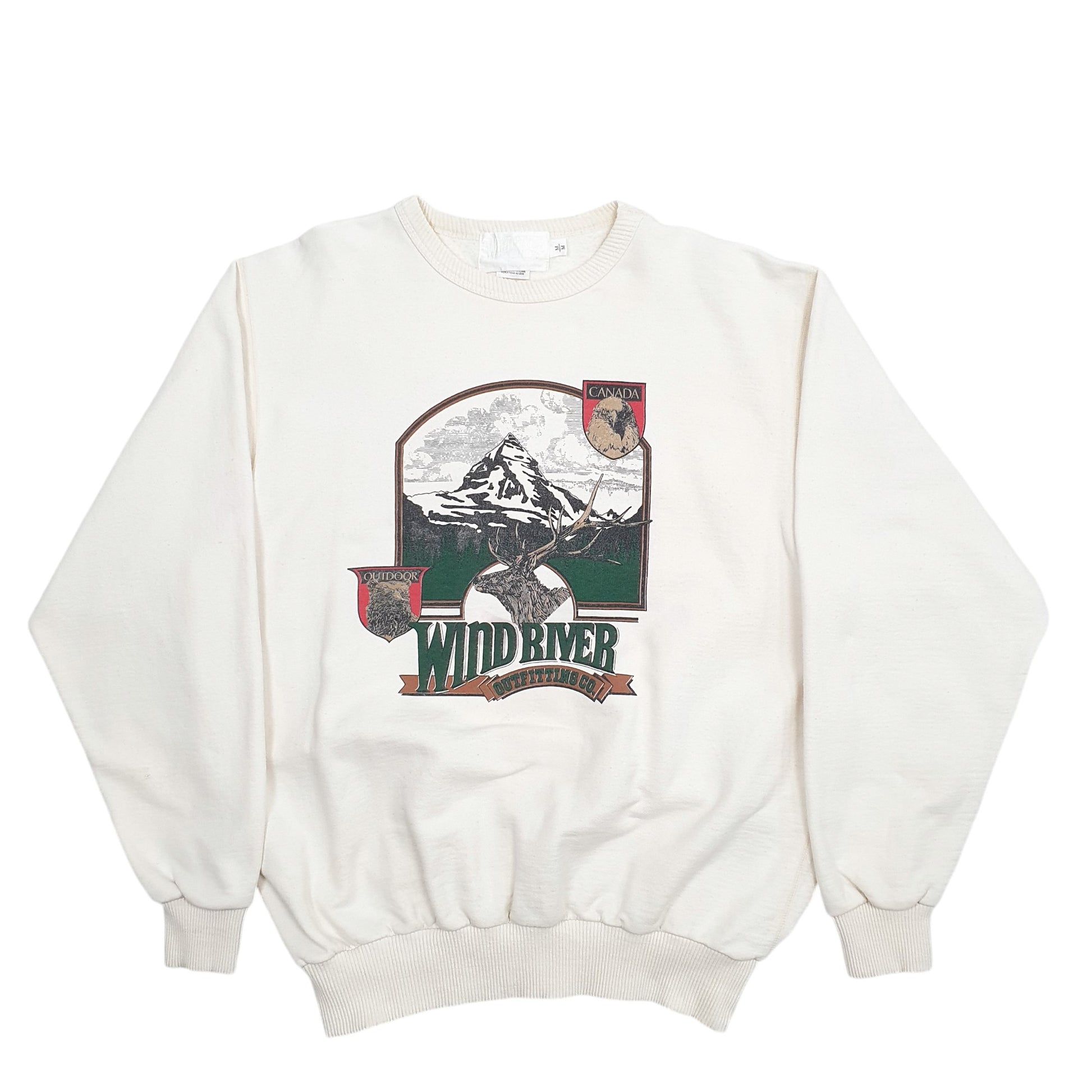 Mens Cream Wind River Outfitters Spellout Canada Moose Crewneck Jumper