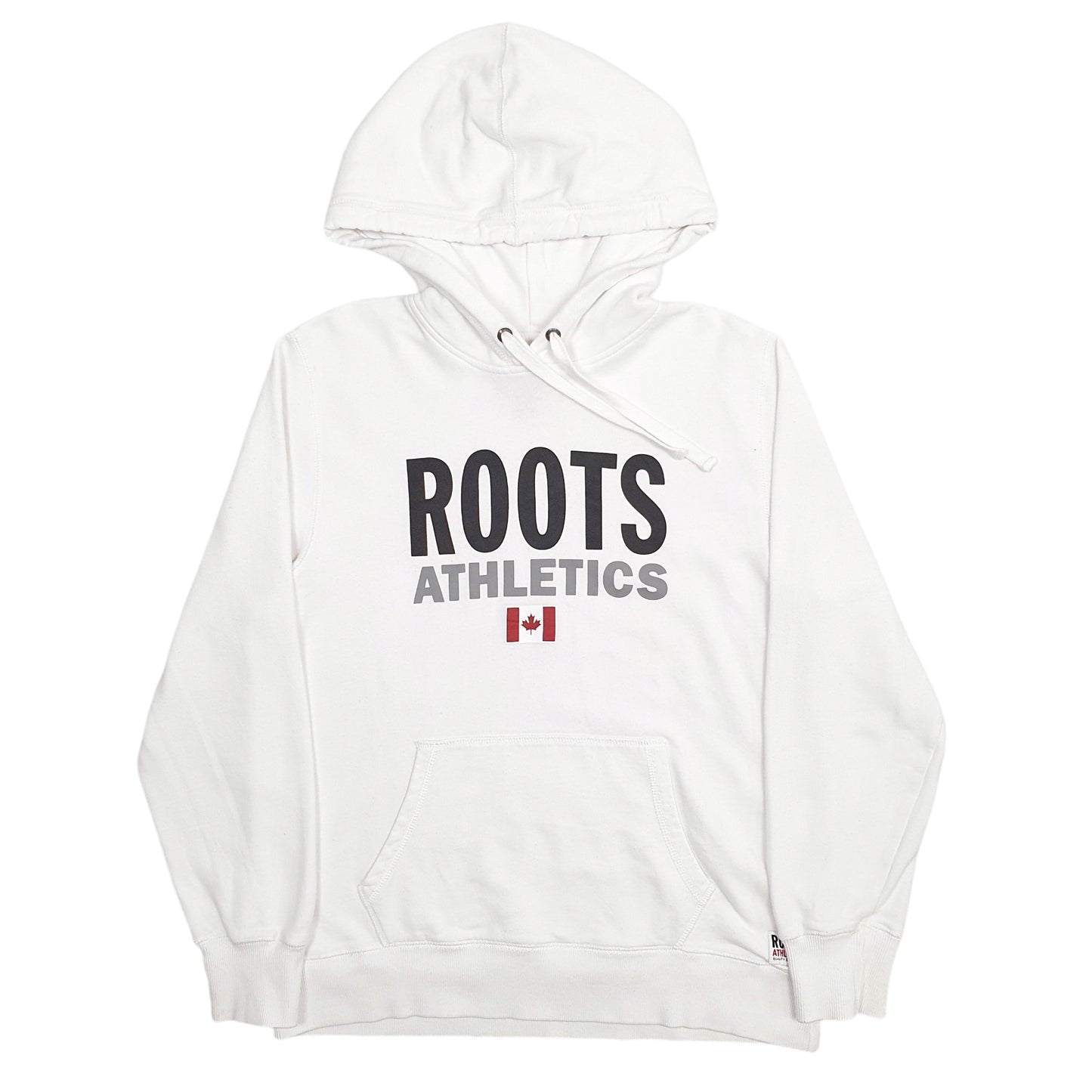 Mens White Roots Canada Spellout Hoodie Jumper
