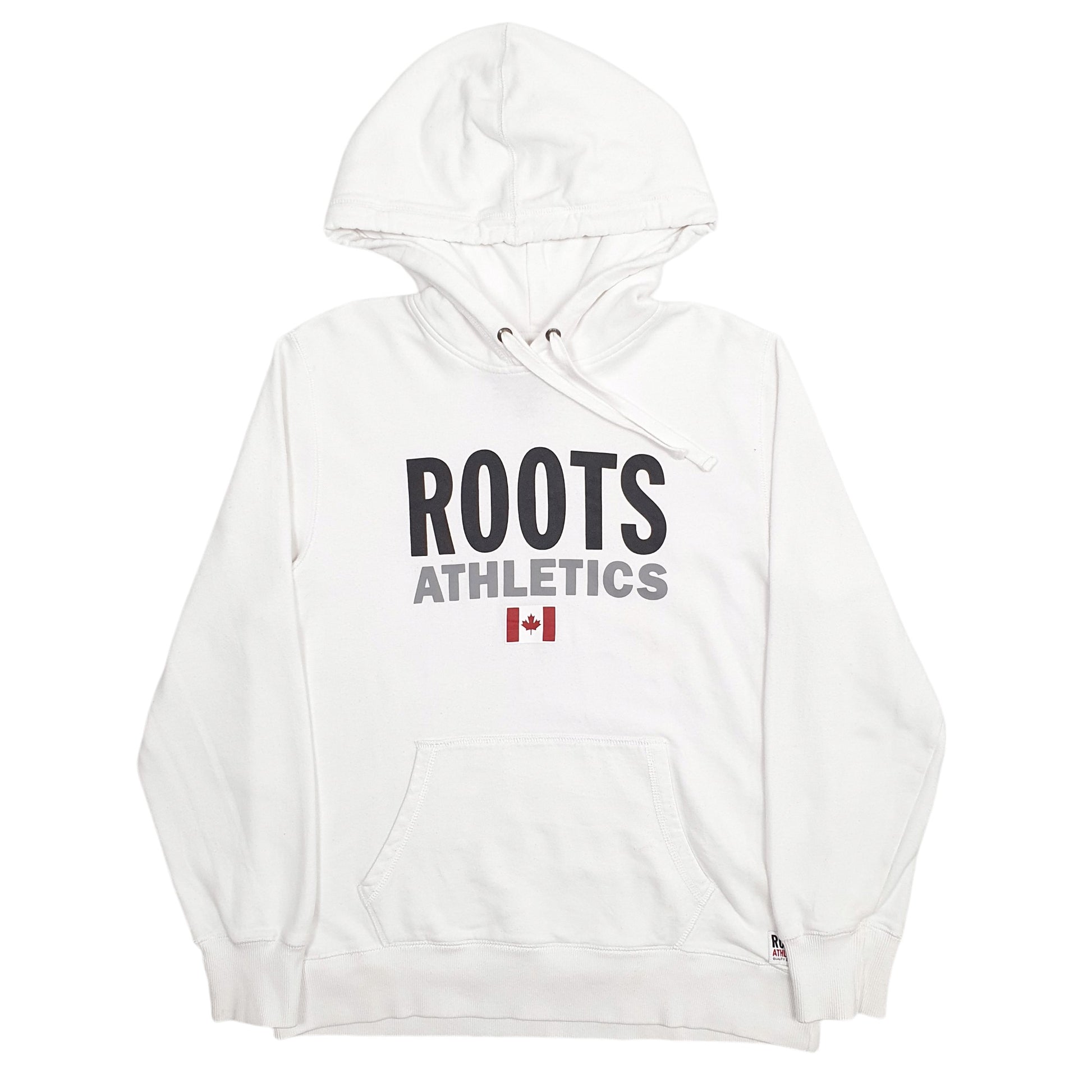 Mens White Roots Canada Spellout Hoodie Jumper