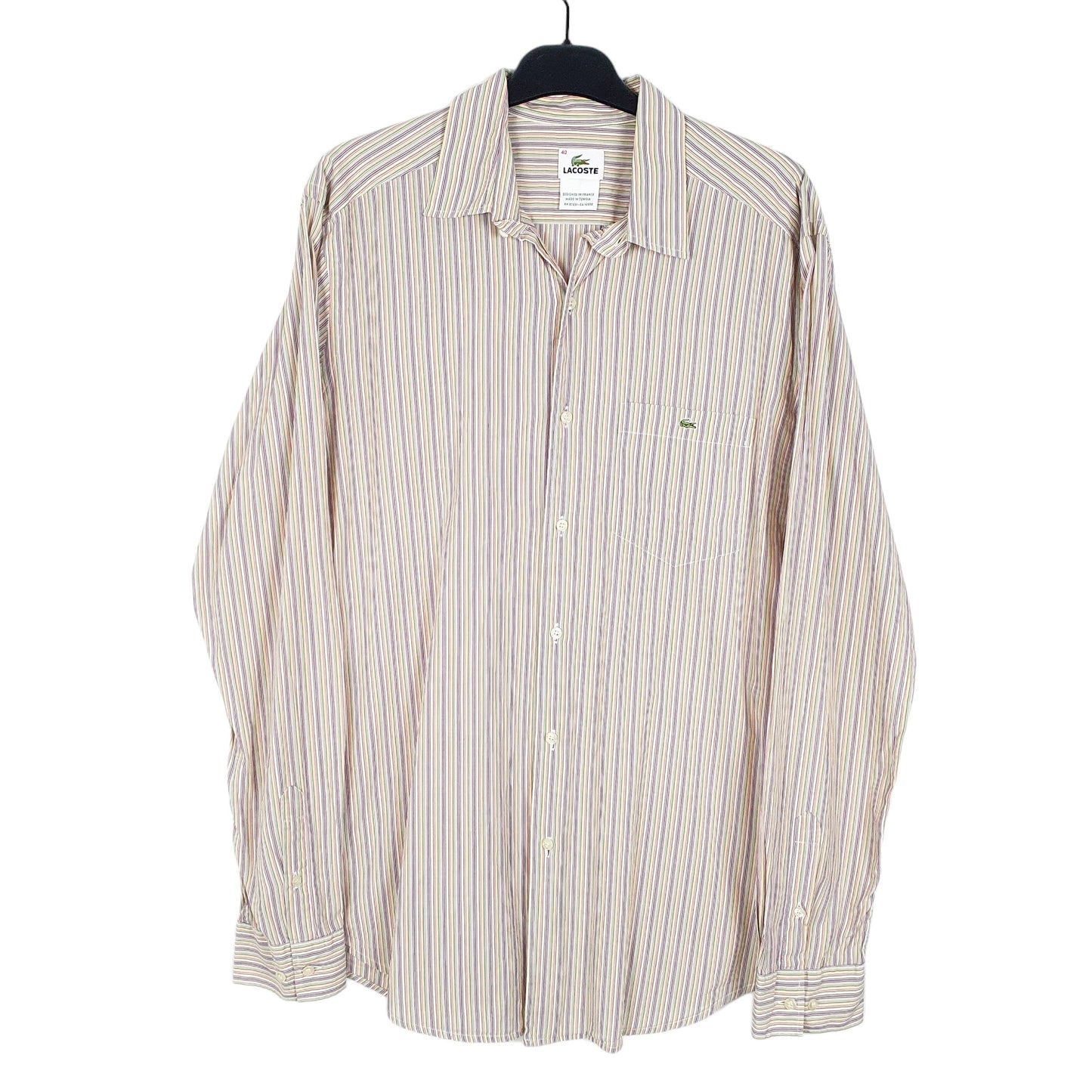 Mens Cream Lacoste  Long Sleeve Shirt