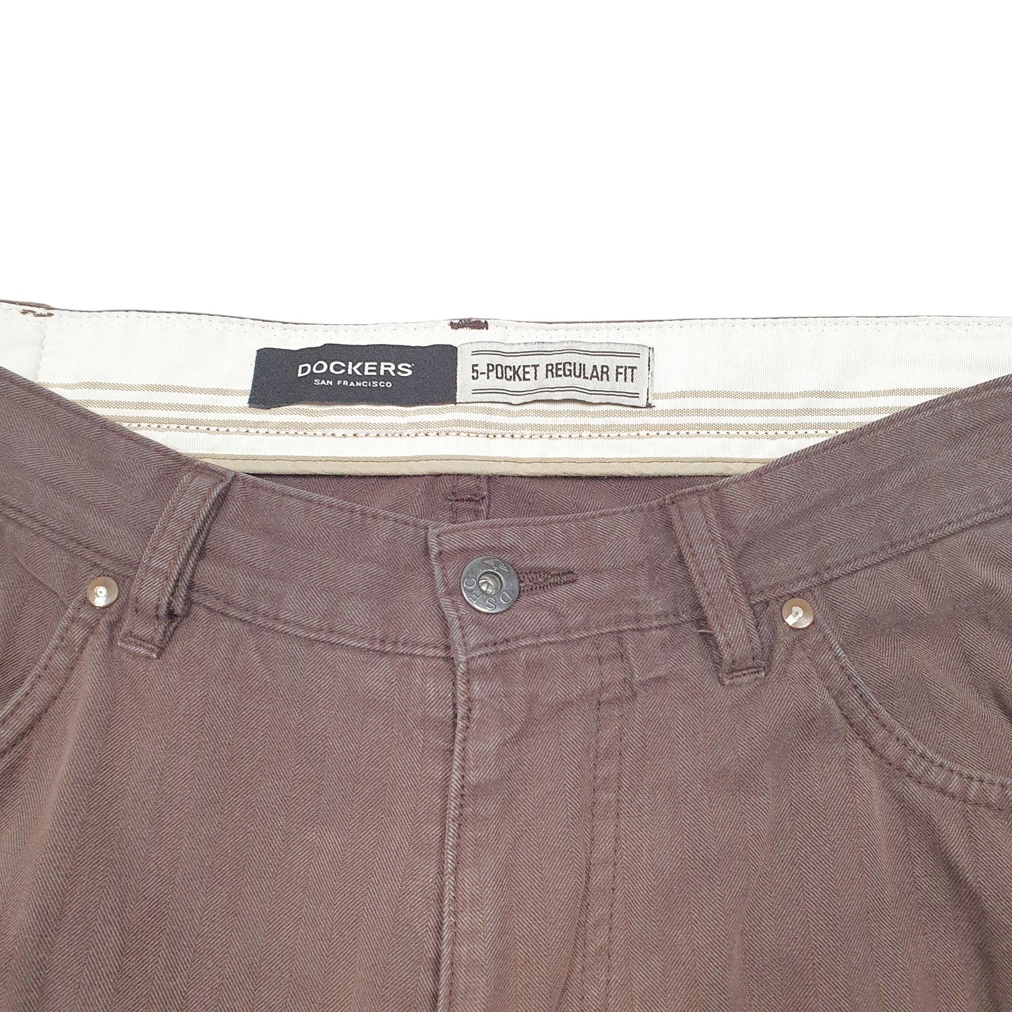 Mens Brown Dockers 5 Pocket HBT Herringbone Twill Chino Trousers