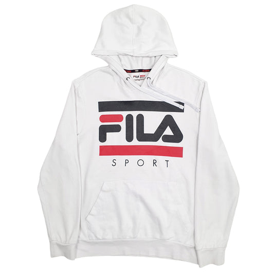 Mens White Fila Spellout Hoodie Jumper