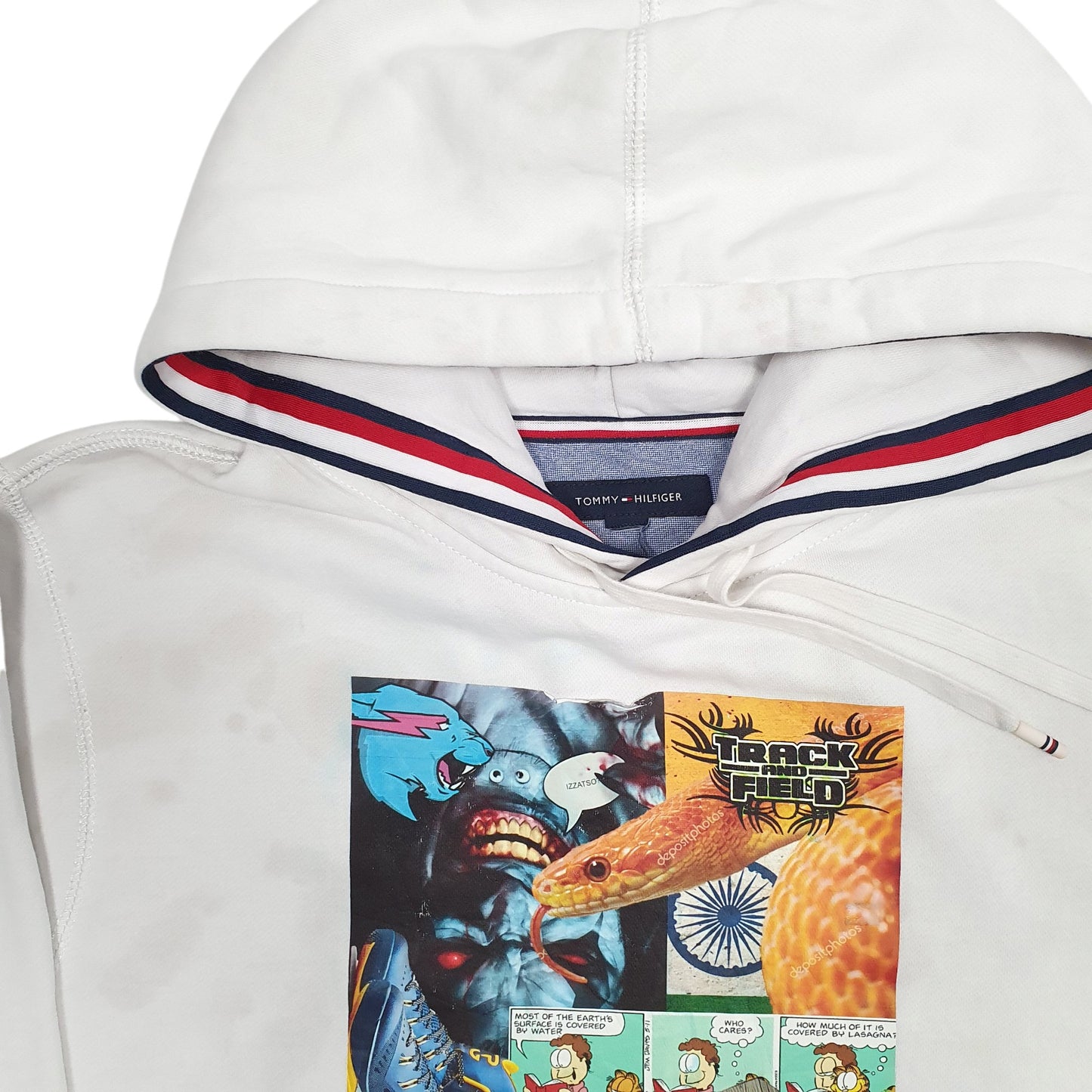 Mens White Tommy Hilfiger Cartoon Hoodie Jumper
