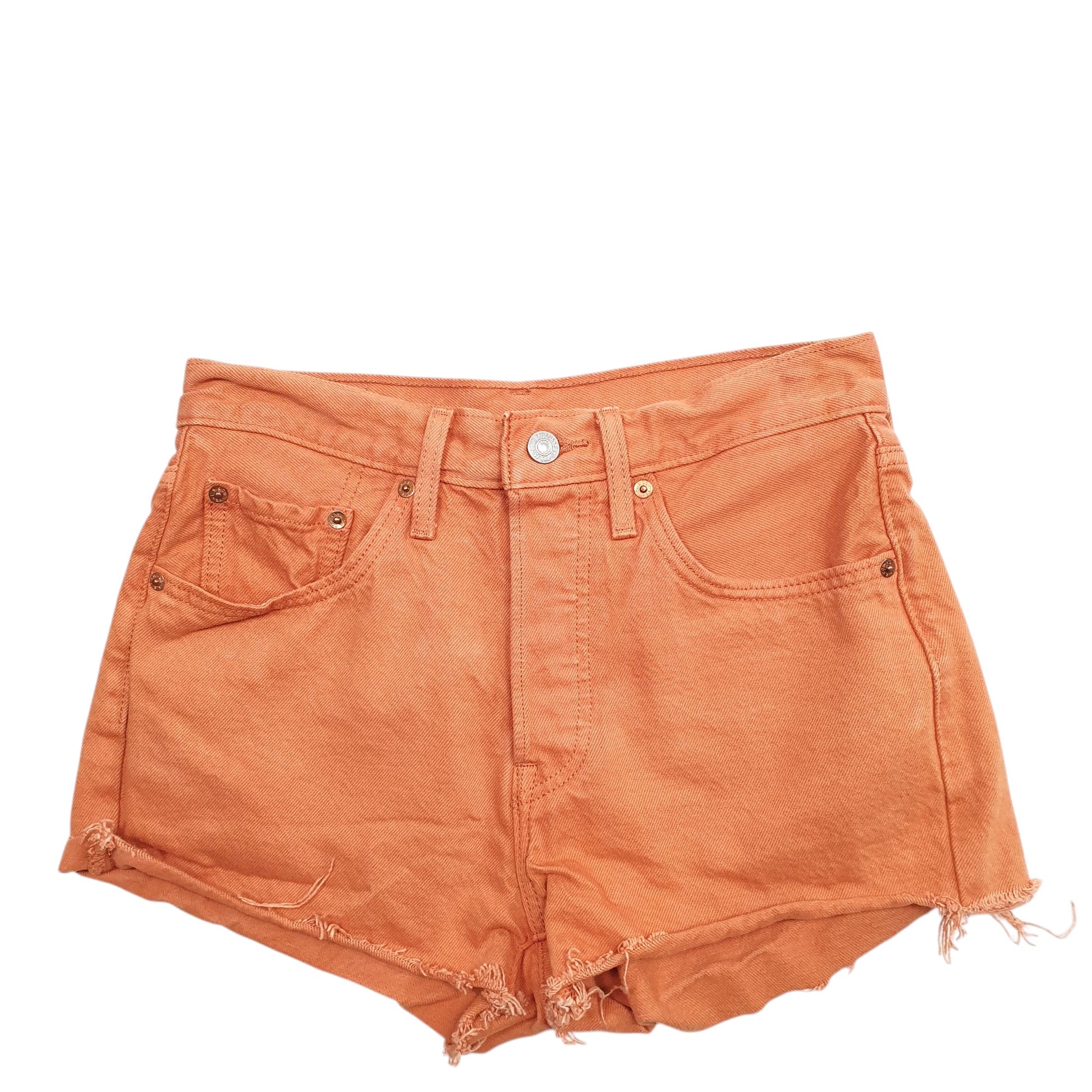 Womens Orange Levis Distressed 501 Denim Shorts