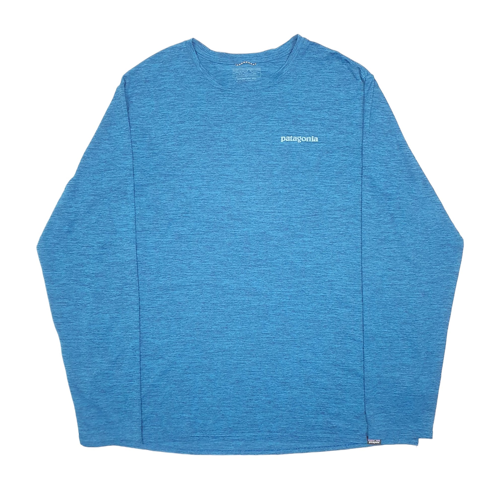 Mens Blue Patagonia Active Spellout Workout Outdoors Waves Long Sleeve T Shirt