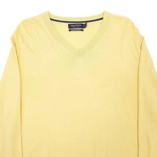 Mens Yellow Nautica Knitwear Luxury Performance V Neck Jumper