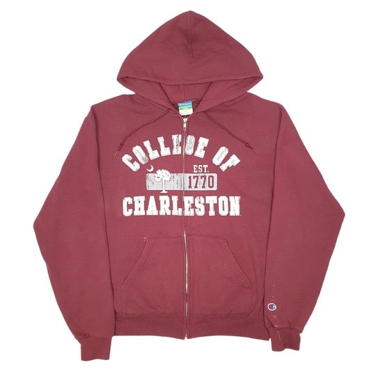 Mens Burgundy Champion Hoodie College Of Charleston USA Spellout Full Zip Jumper