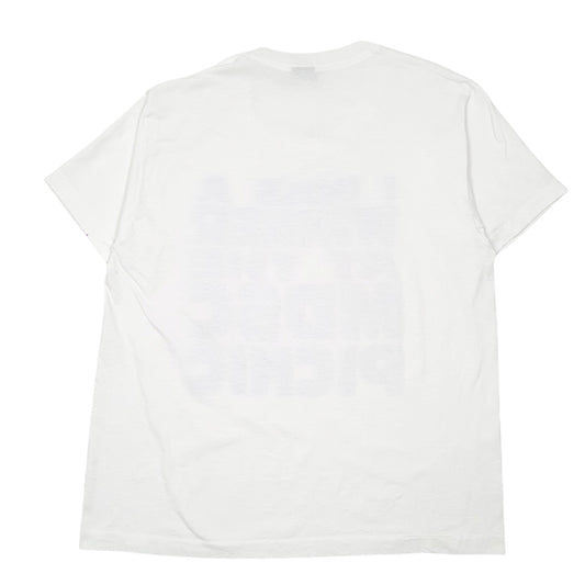 Mens White Fruit Of The Loom Single Stitch Vintage 90s Made In USA Picnic Winner Short Sleeve T Shirt