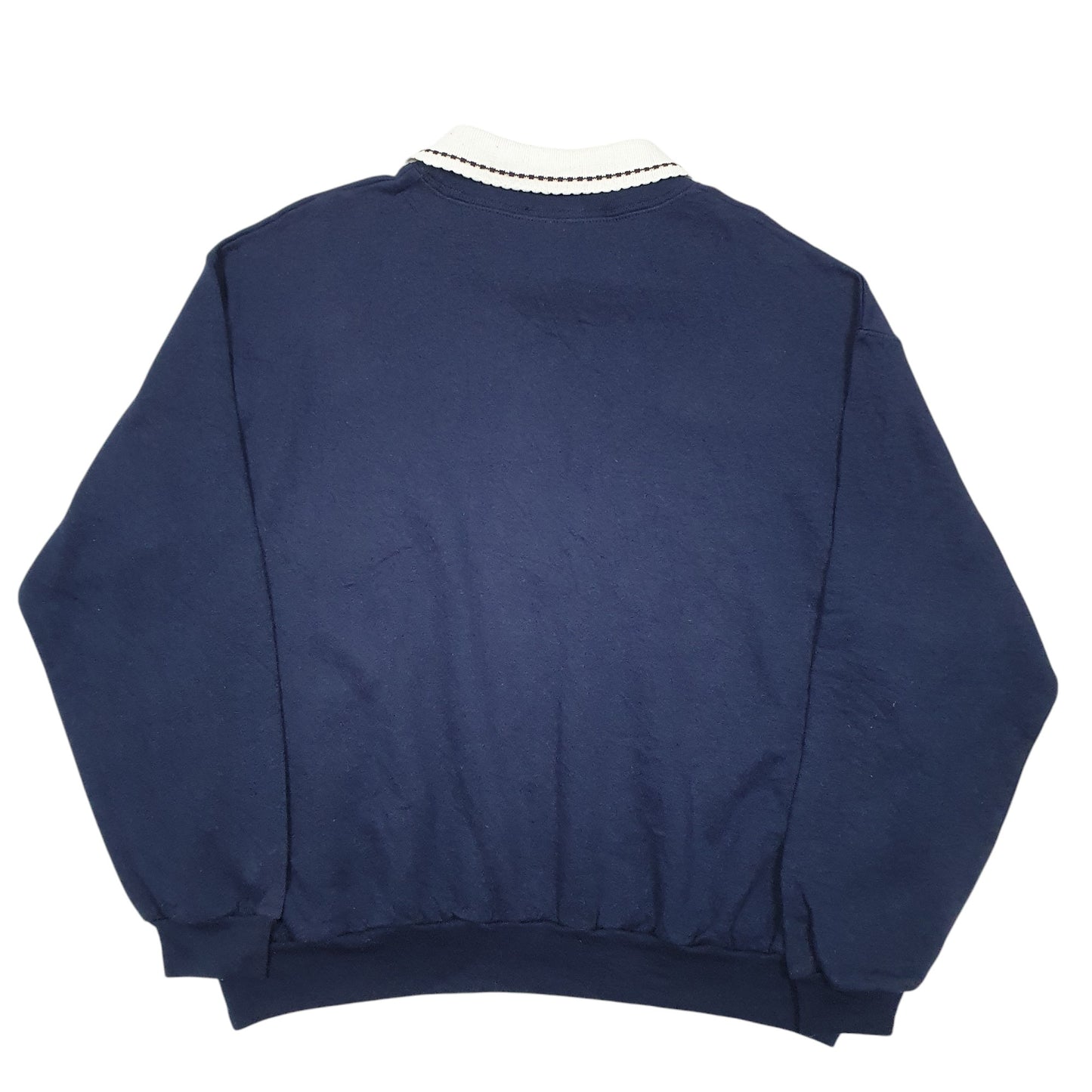 Womens Navy Top Stitch Collared Frill Hearts Embroided Vintage Crewneck Jumper