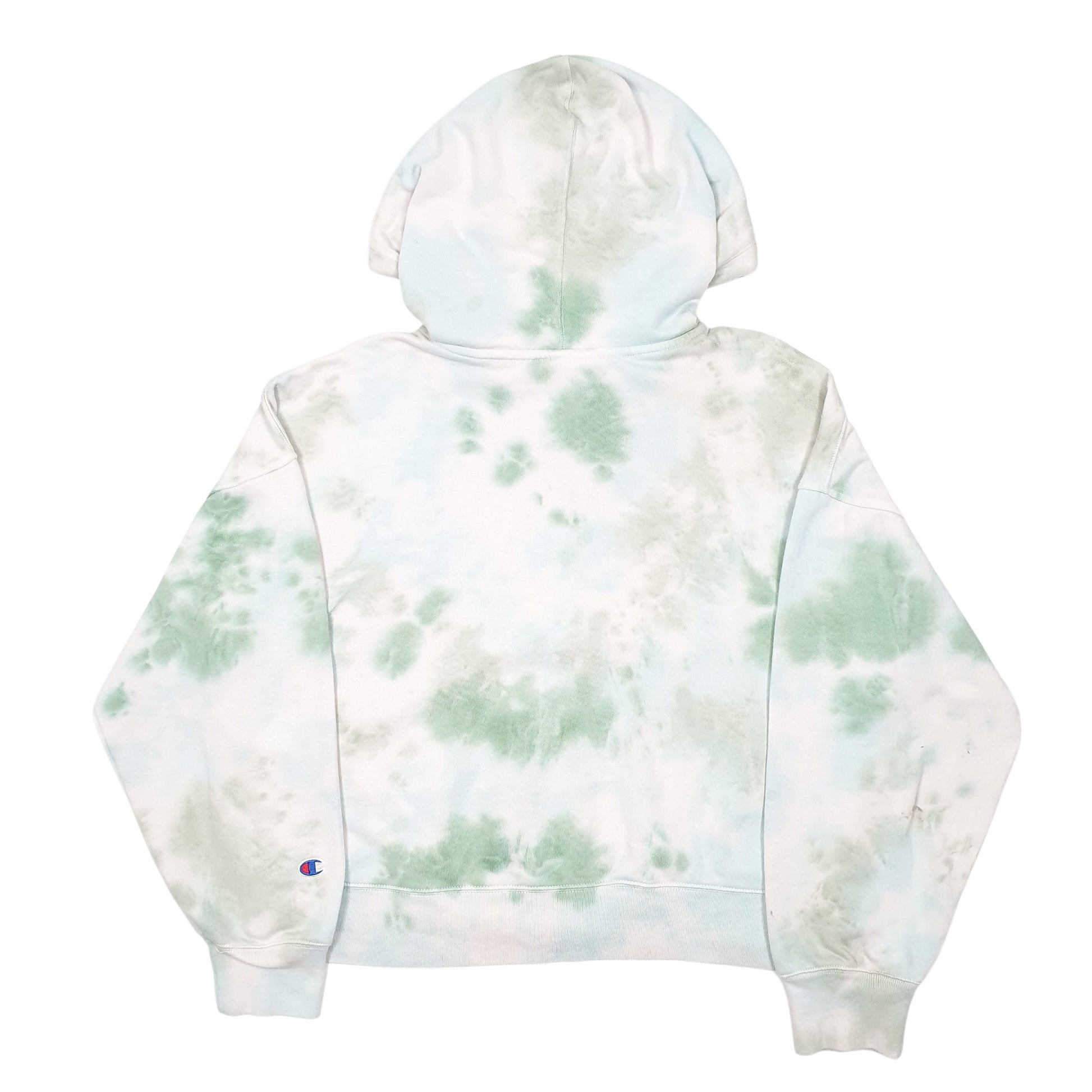 Womens White Champion Hoodie Tie Dye Short Cropped Workout Full Zip Jumper