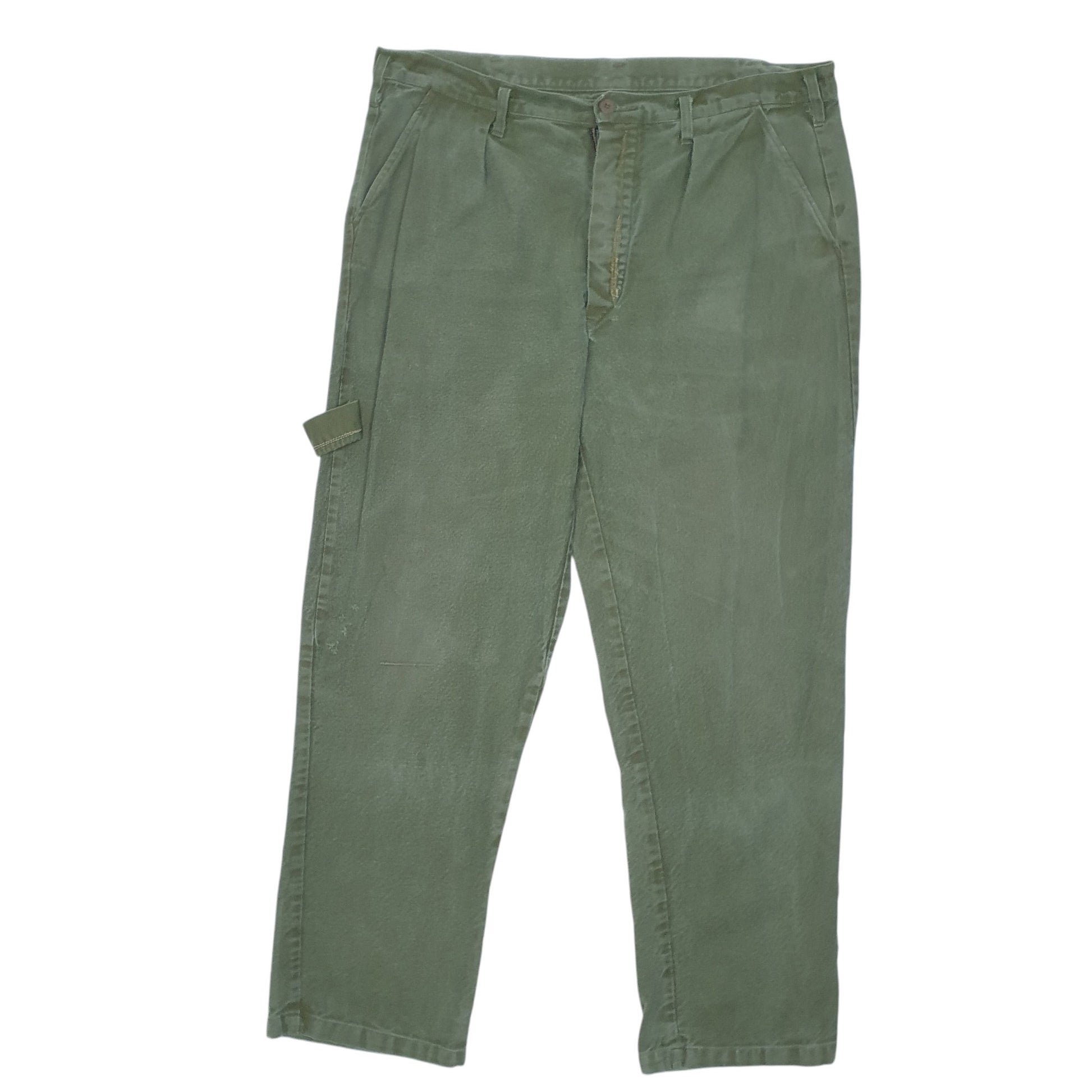 Mens Green Unbranded Vintage Chore Pants Euro Workwear Pleated Chino Trousers