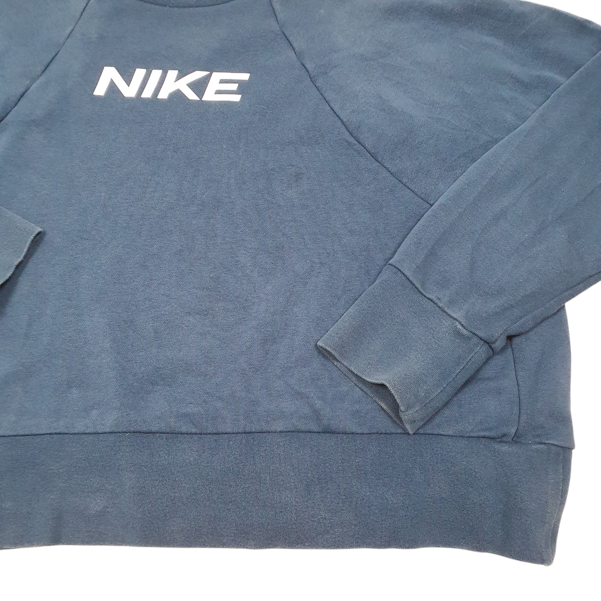 Womens Navy Nike Spellout Gym Workout Cropped Dri Fit Crewneck Jumper