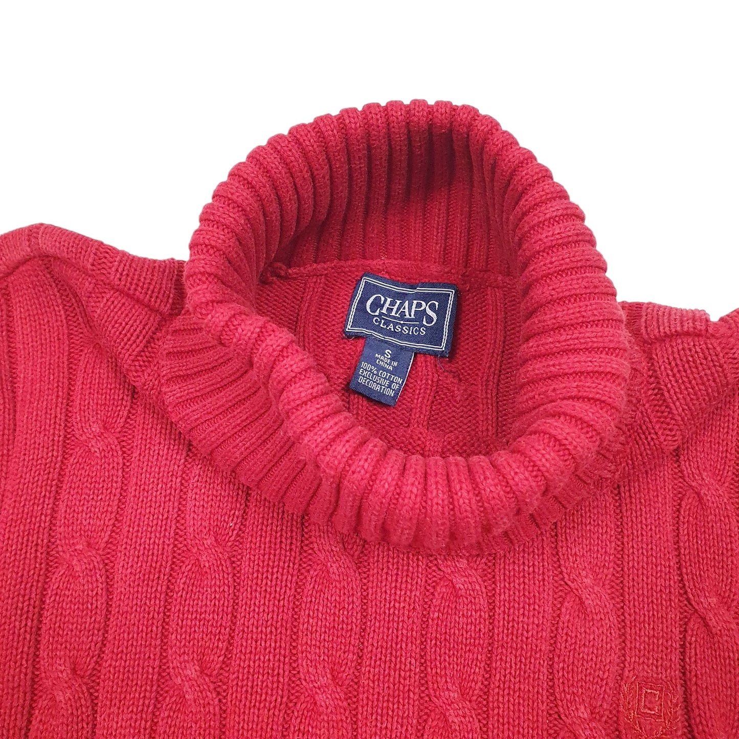 Womens Red Chaps Knit Cable Sweater Turtleneck Jumper