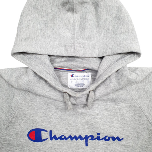 Mens Grey Champion Spellout Hoodie Jumper