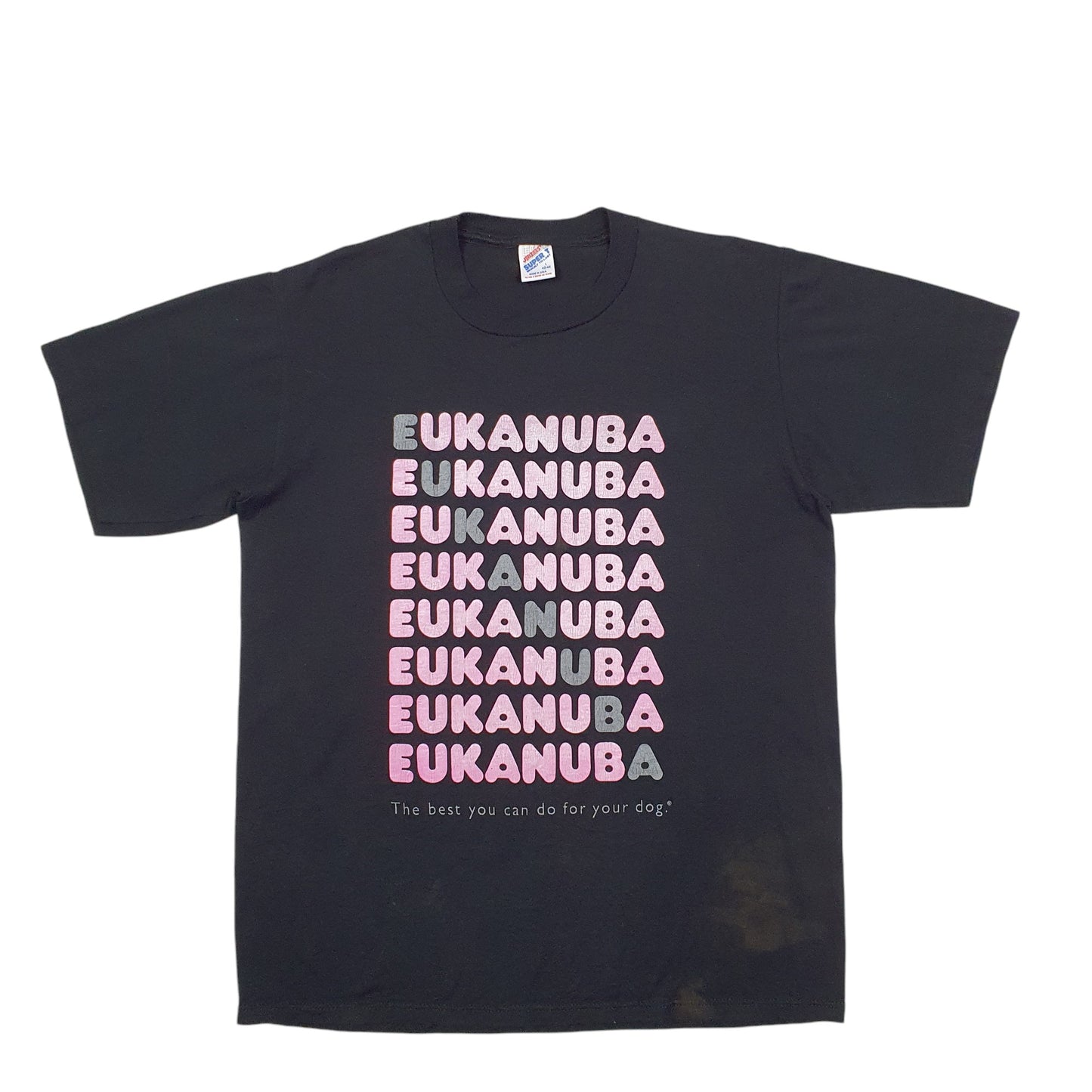 Mens Black Jerzees Single Stitch Vintage 90s Made In USA Eukanuba Dogs Short Sleeve T Shirt