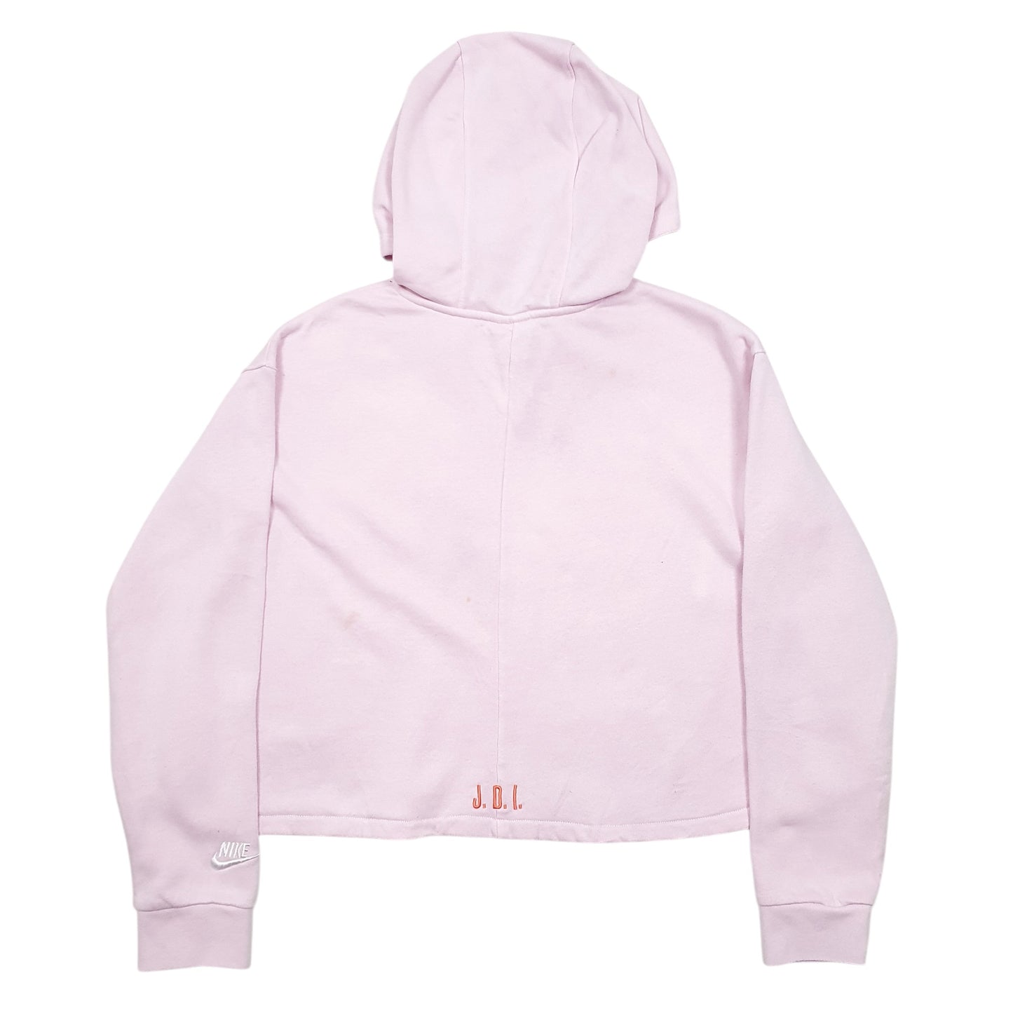 Womens Pink Nike Spellout Cropped Short Gym Workout Hoodie Jumper