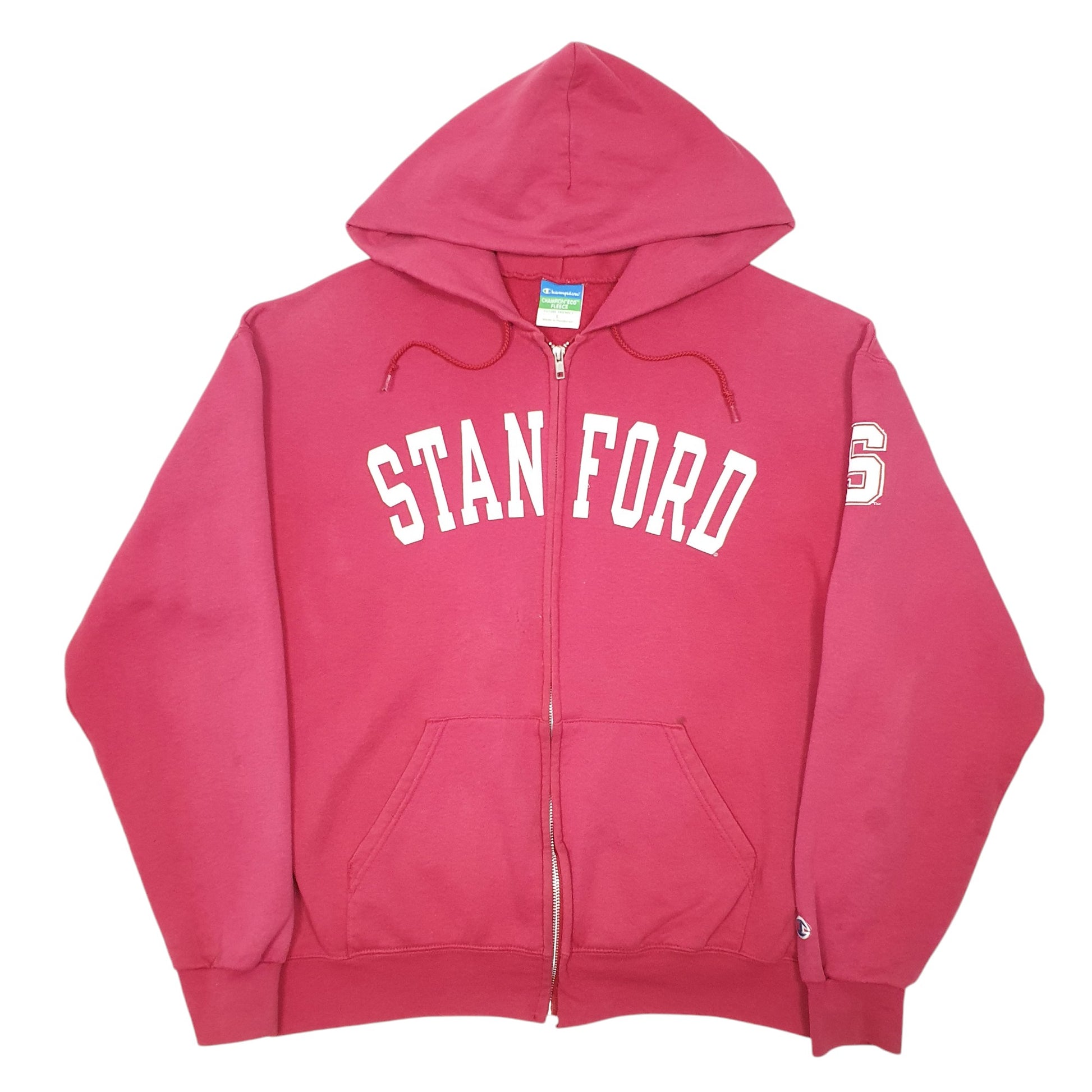 Mens Red Champion Hoodie Stanford College USA Spellout Full Zip Jumper