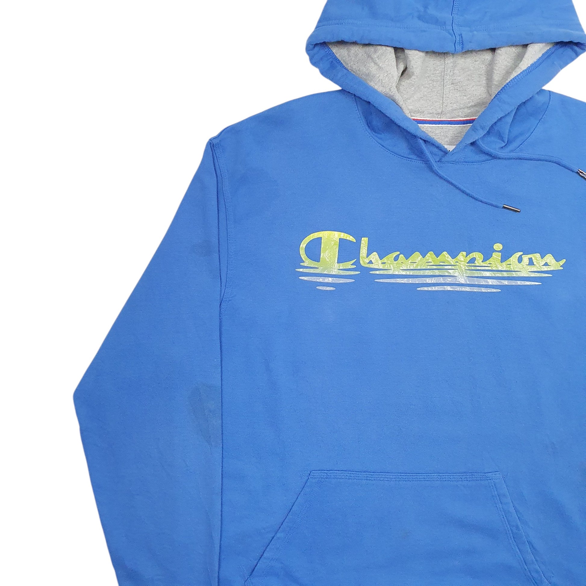 Mens Blue Champion Spellout Hoodie Jumper