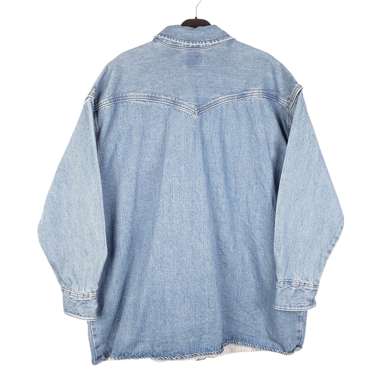 Mens Blue Levis Denim Jeans Western Pearl Snap Cowboy Overshirt Shacket Long Sleeve Shirt