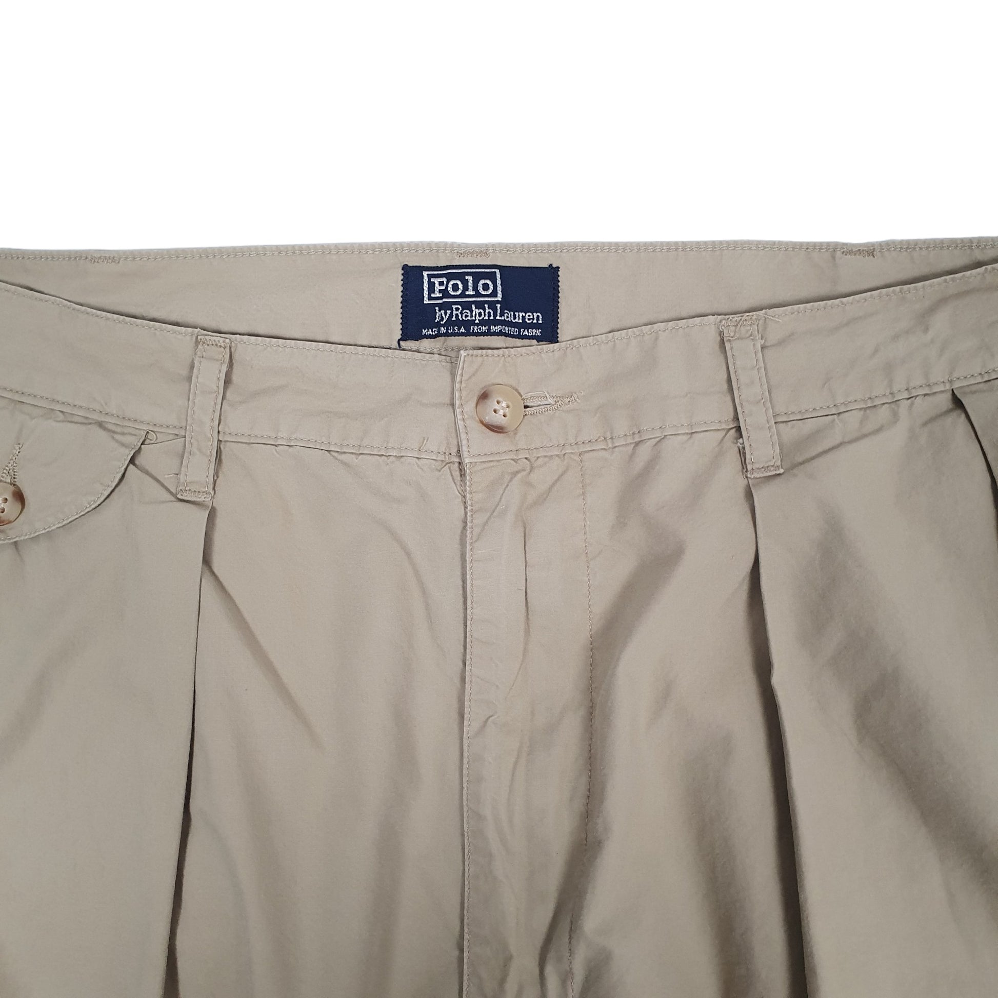 Mens Beige Polo Ralph Lauren Vintage 1980s Made in USA Double Pleated Lightweight Chino Trousers