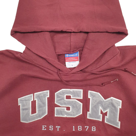 Mens Burgundy Champion USM Spellout Hoodie Jumper