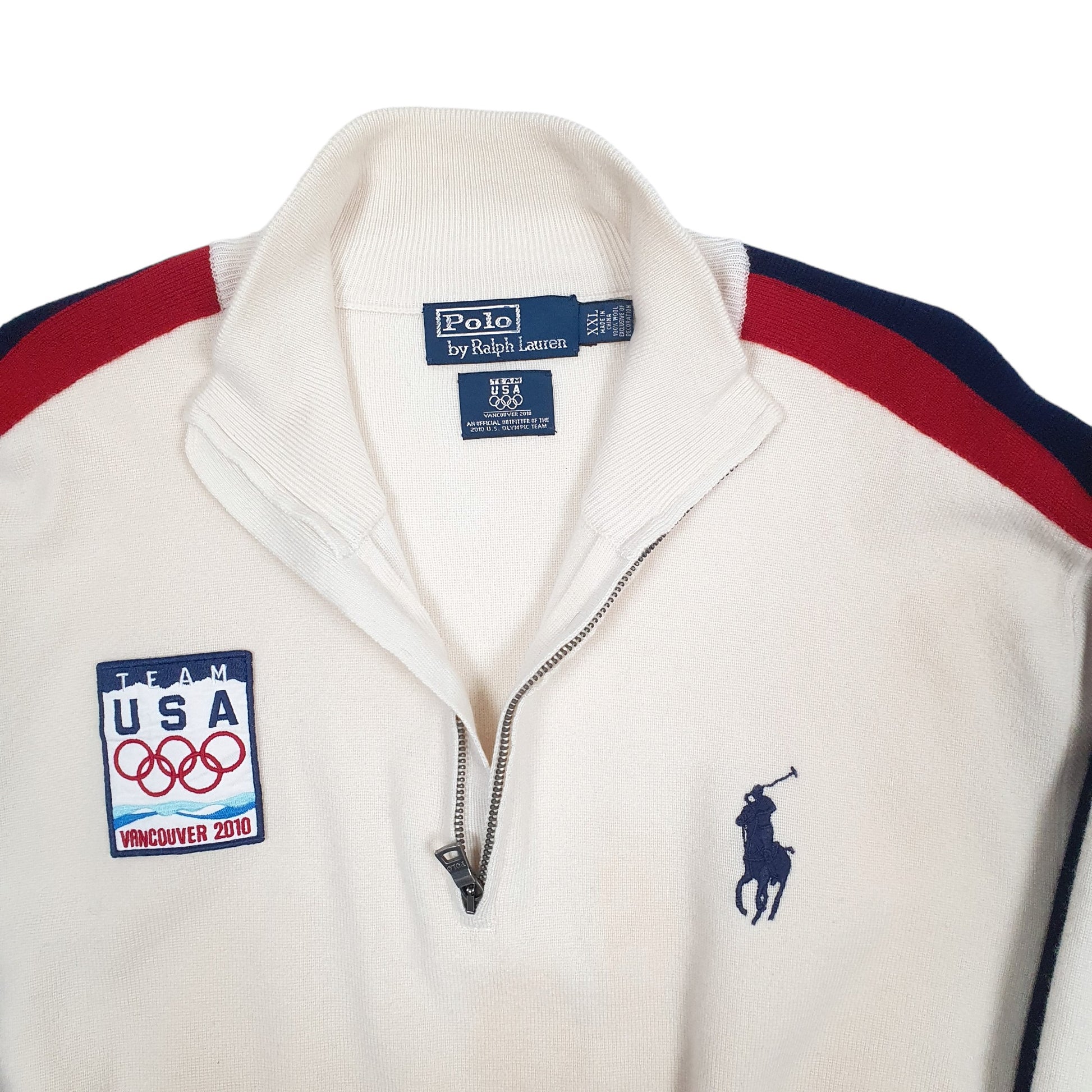 Mens Cream Polo Ralph Lauren Vancouver Winter Olympics 2010 Quarter Zip Jumper