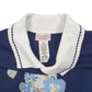 Womens Navy Top Stitch Collared Frill Hearts Embroided Vintage Crewneck Jumper