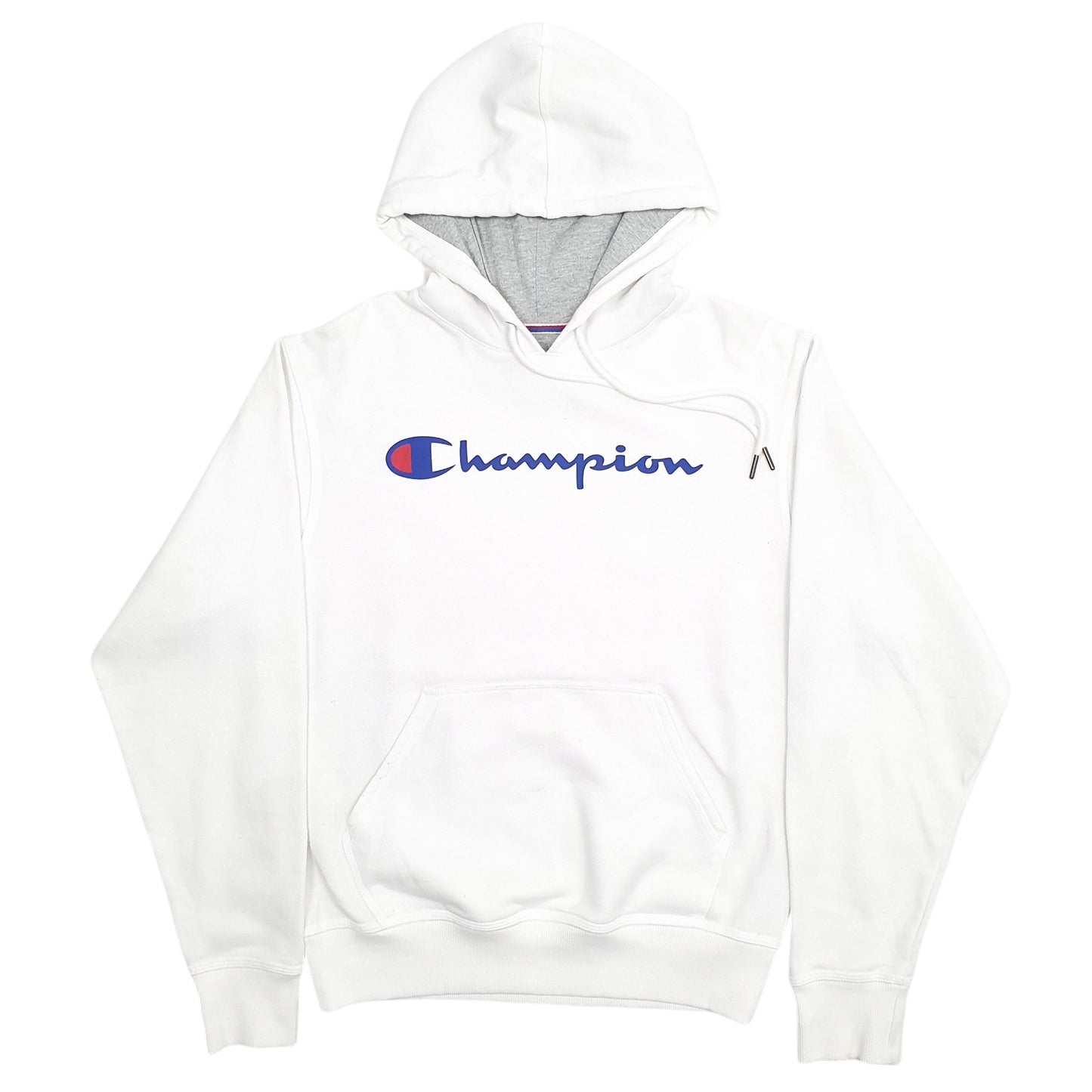 Mens White Champion Spellout Hoodie Jumper