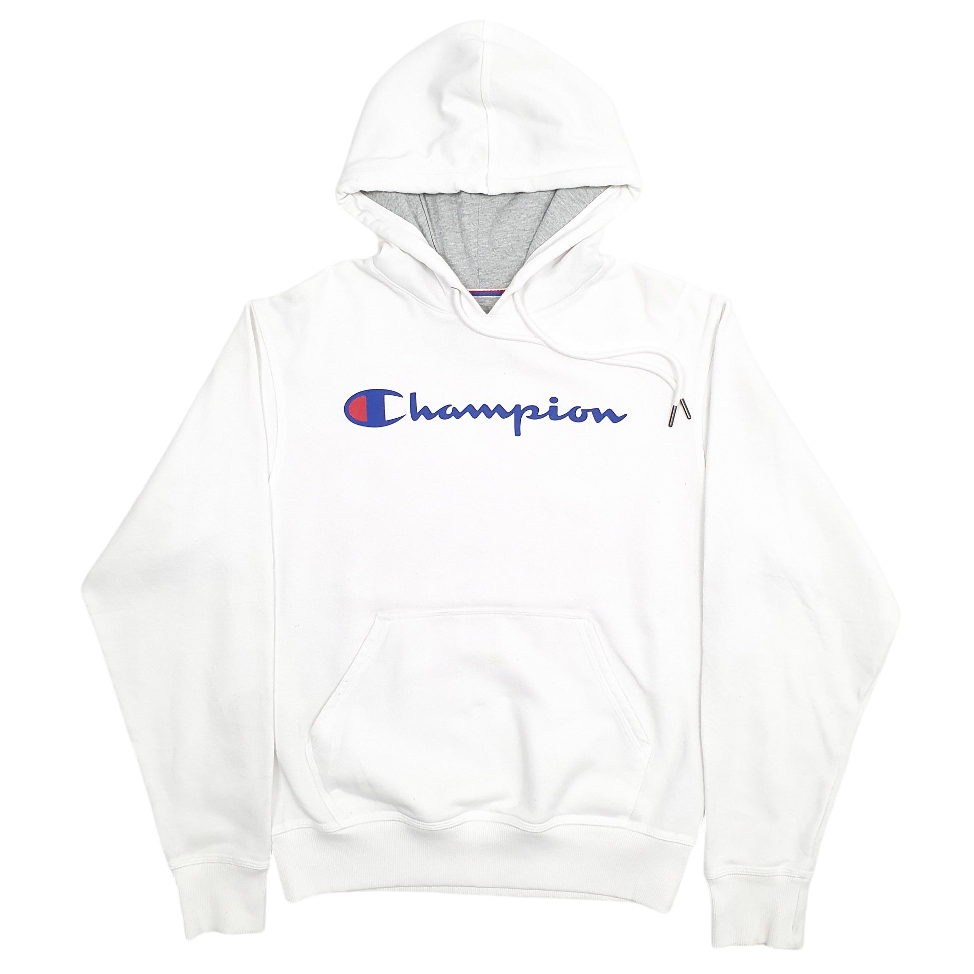 Mens White Champion Spellout Hoodie Jumper