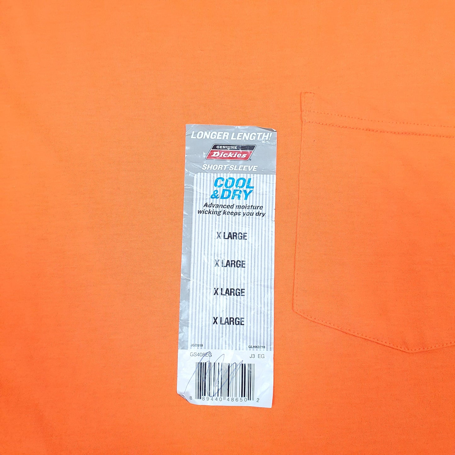 Mens Orange Dickies Pocket Workwear Cool & Dry Short Sleeve T Shirt