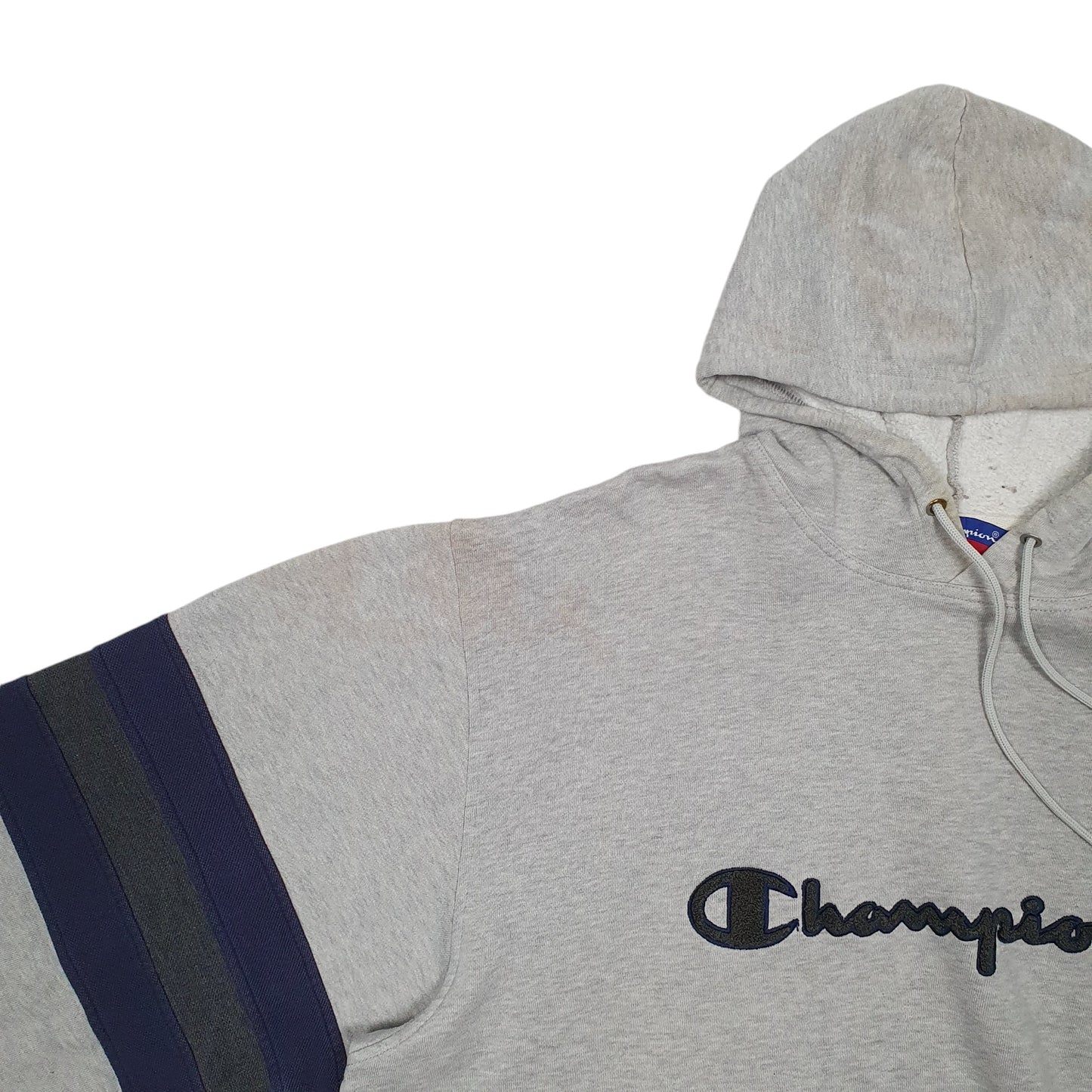 Mens Grey Champion Spellout Hoodie Jumper