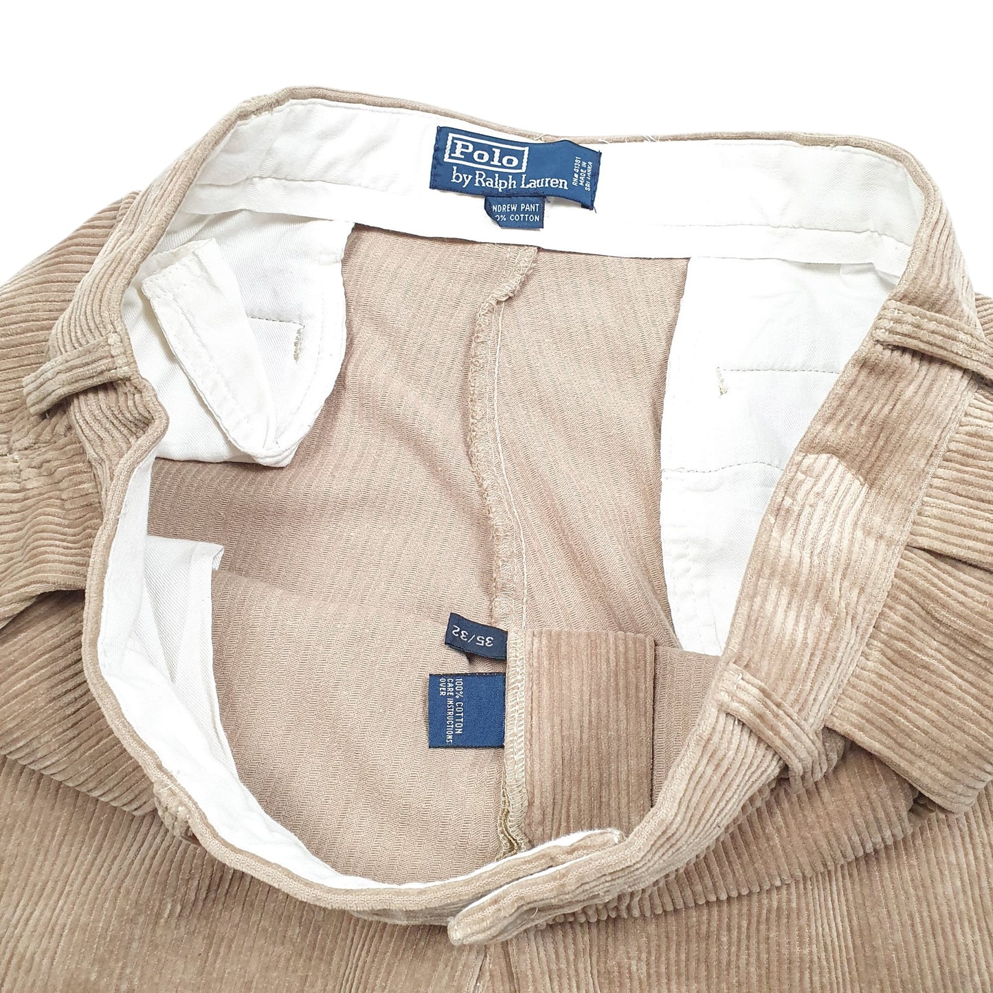 Mens Tan Polo Ralph Lauren Double Pleated Andrew Pant Corduroy Trousers