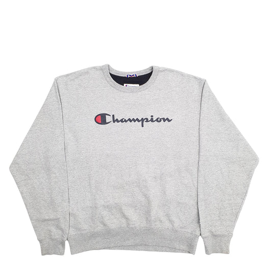 Mens Grey Champion Spellout Crewneck Jumper