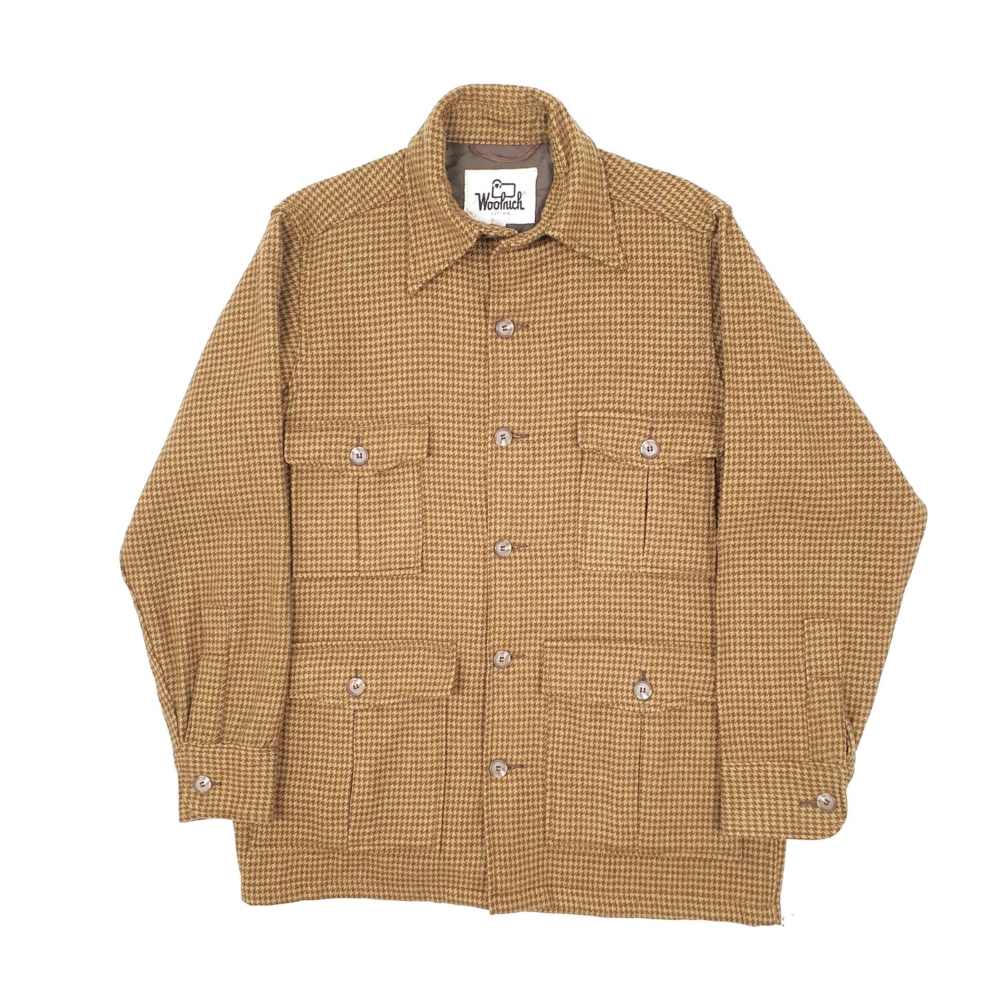 Mens Brown Woolrich Vintage 1980s 90s Houndstooth Hunting Shirt Shacket Overshirt  Coat