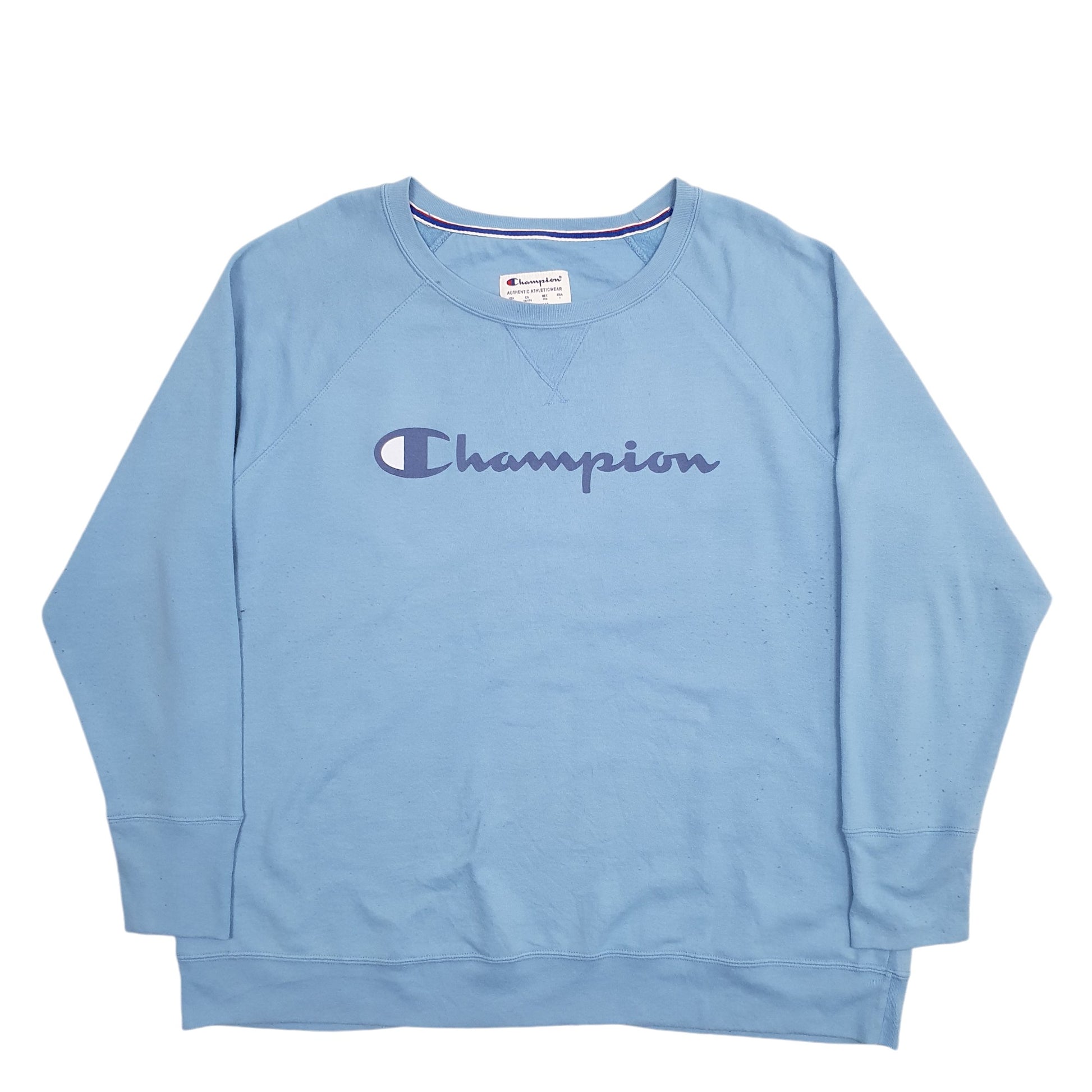 Mens Blue Champion Spellout Crewneck Jumper