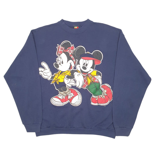 Mens Navy Disney Mickey Minnie Mouse Vintage Made In USA Crewneck Jumper