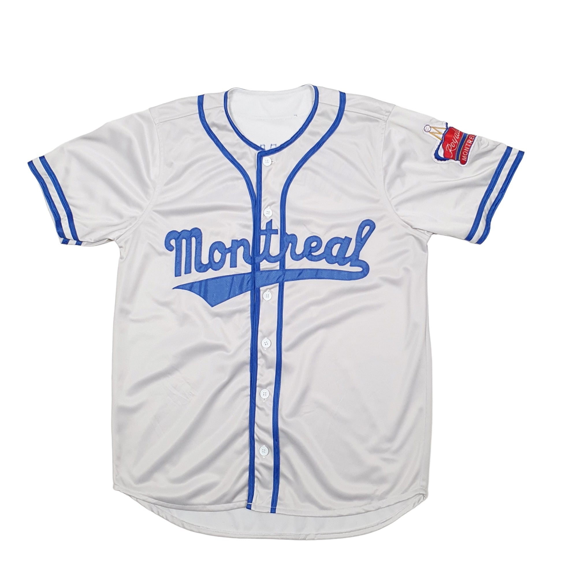 Mens Grey Unbranded MLB Baseball Jersey Montreal Royals Short Sleeve T Shirt