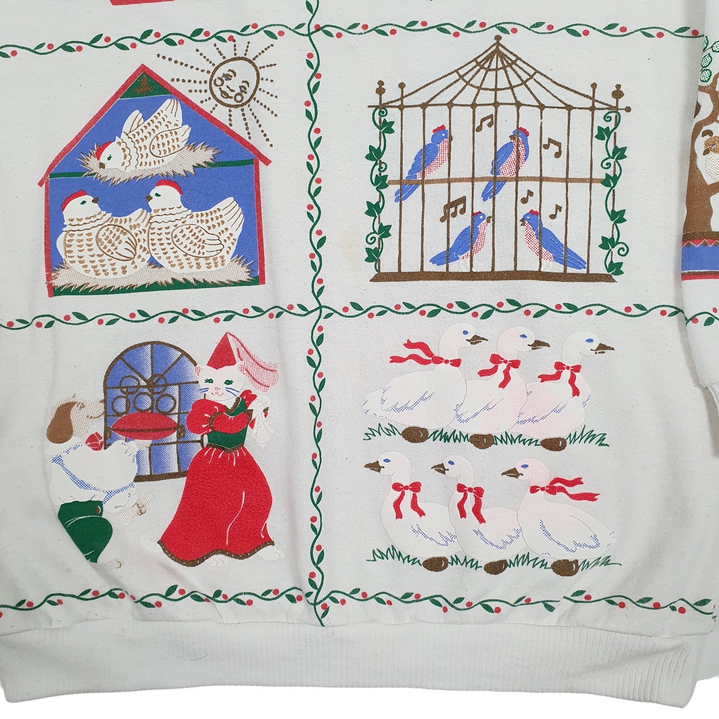 Womens White Spumoni by Franko Vintage 1980s Made In USA Christmas Xmas Crewneck Jumper