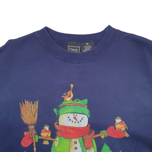 Mens Navy Classic Christmas Snowman Festive Crewneck Jumper