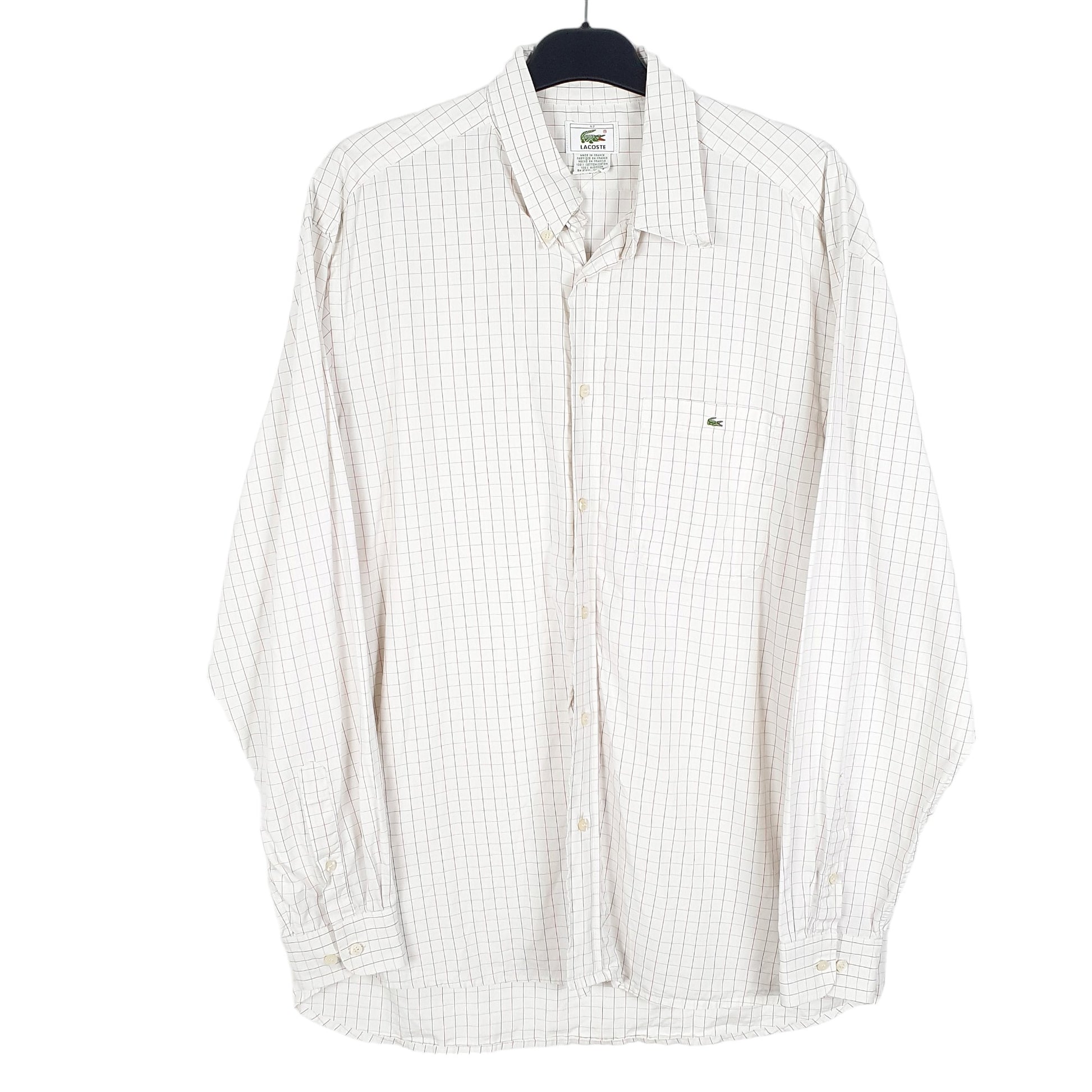 Mens White Lacoste Vintage Made In France Long Sleeve Shirt