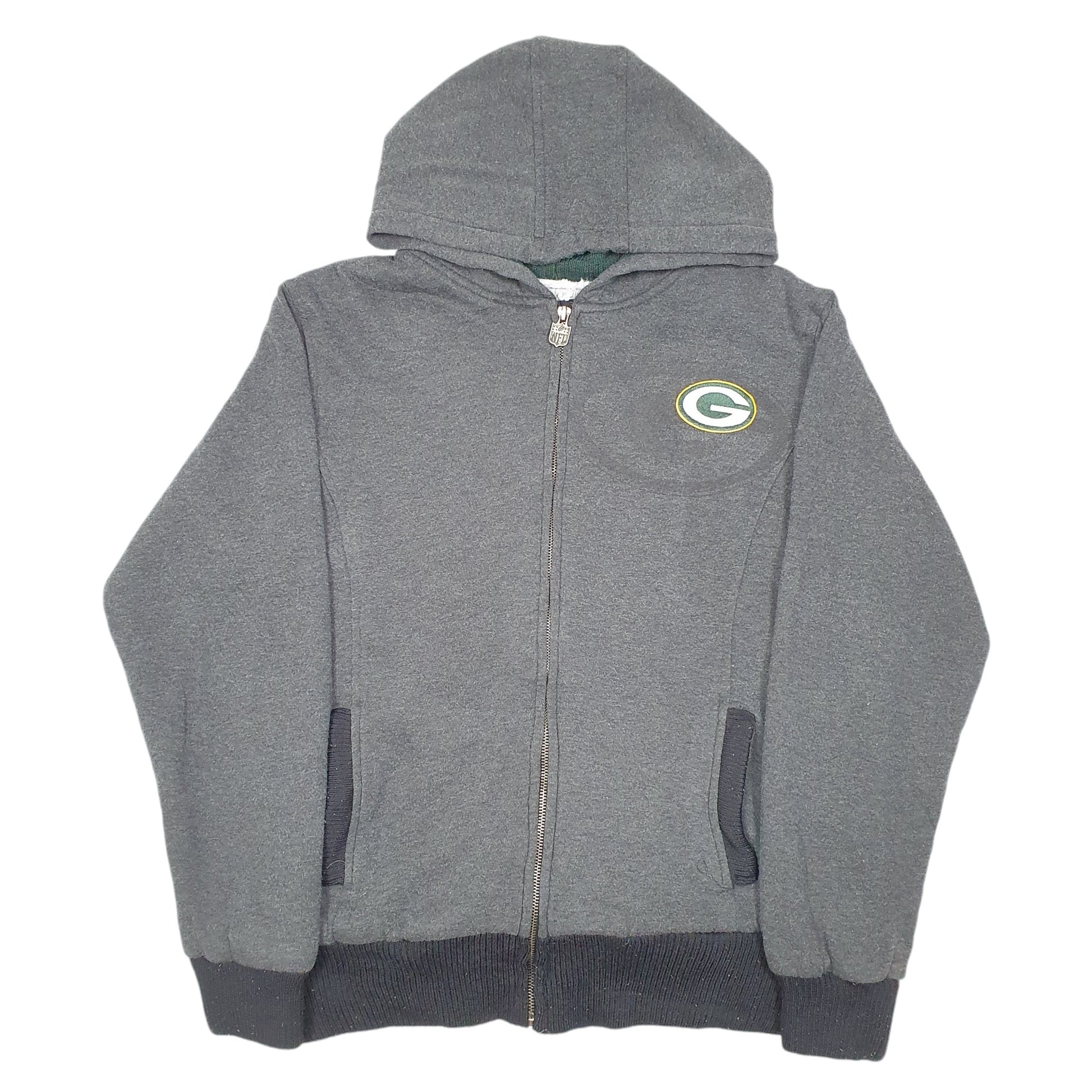 Womens Grey NFL Hoodie Green Bay Packers Football Lined Spellout Full Zip Jumper