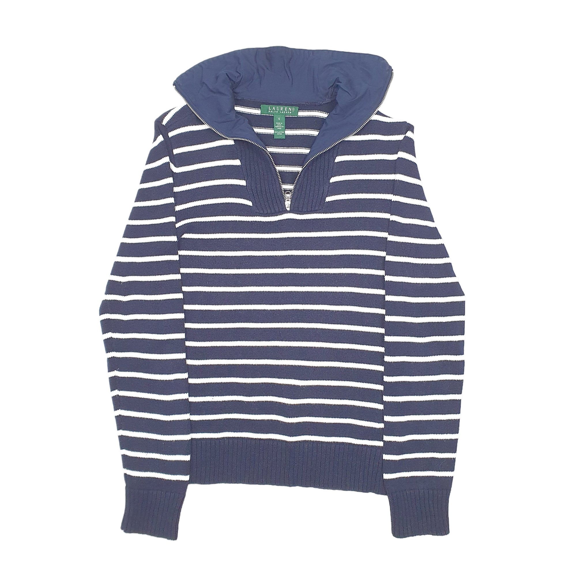 Womens Navy Lauren Ralph Lauren Knit Nautical Stripe Sailing Yachting Quarter Zip Jumper