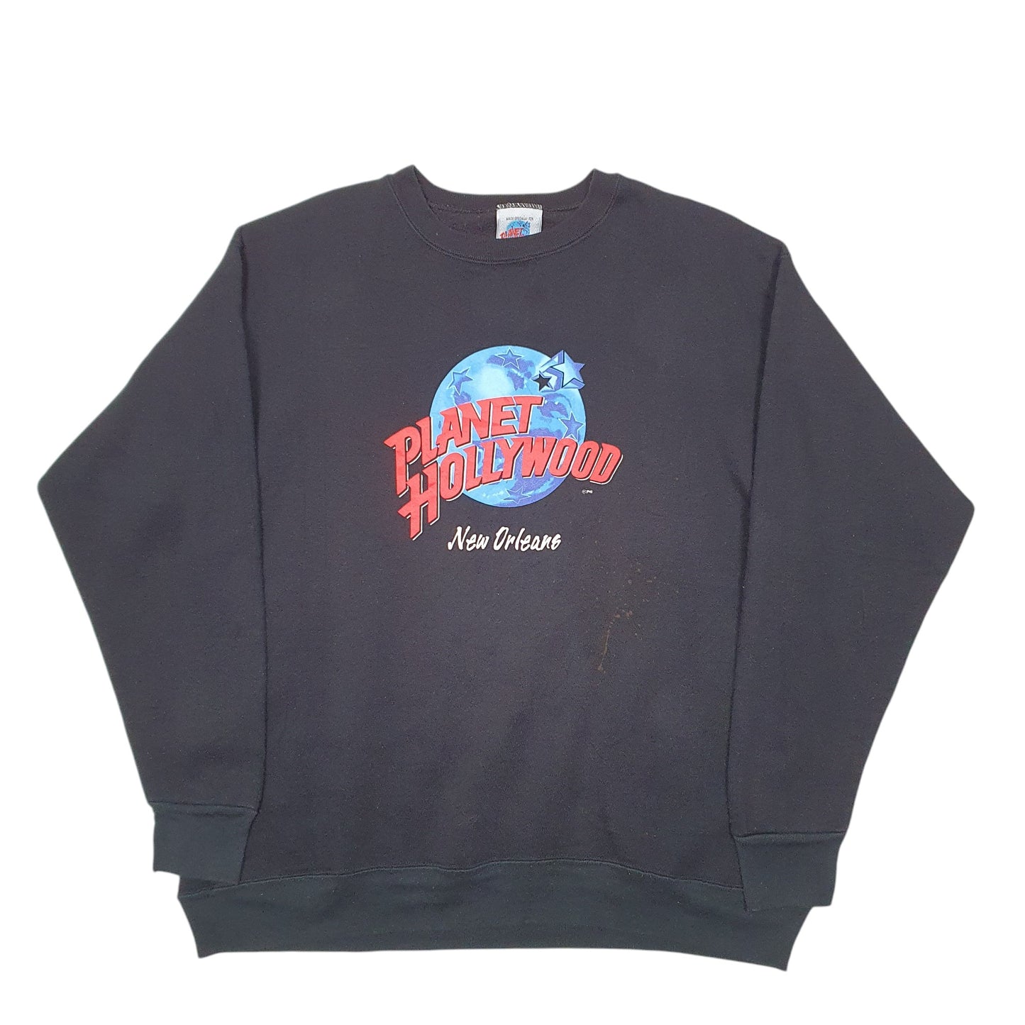 Mens Black Planet Hollywood Vintage New Orleans Made In USA Spellout Crewneck Jumper