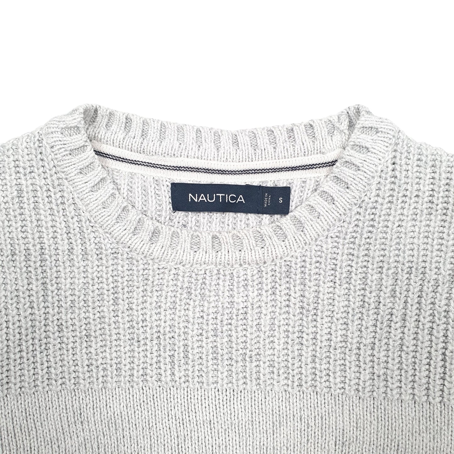 Mens Grey Nautica Knit anchor Crewneck Jumper