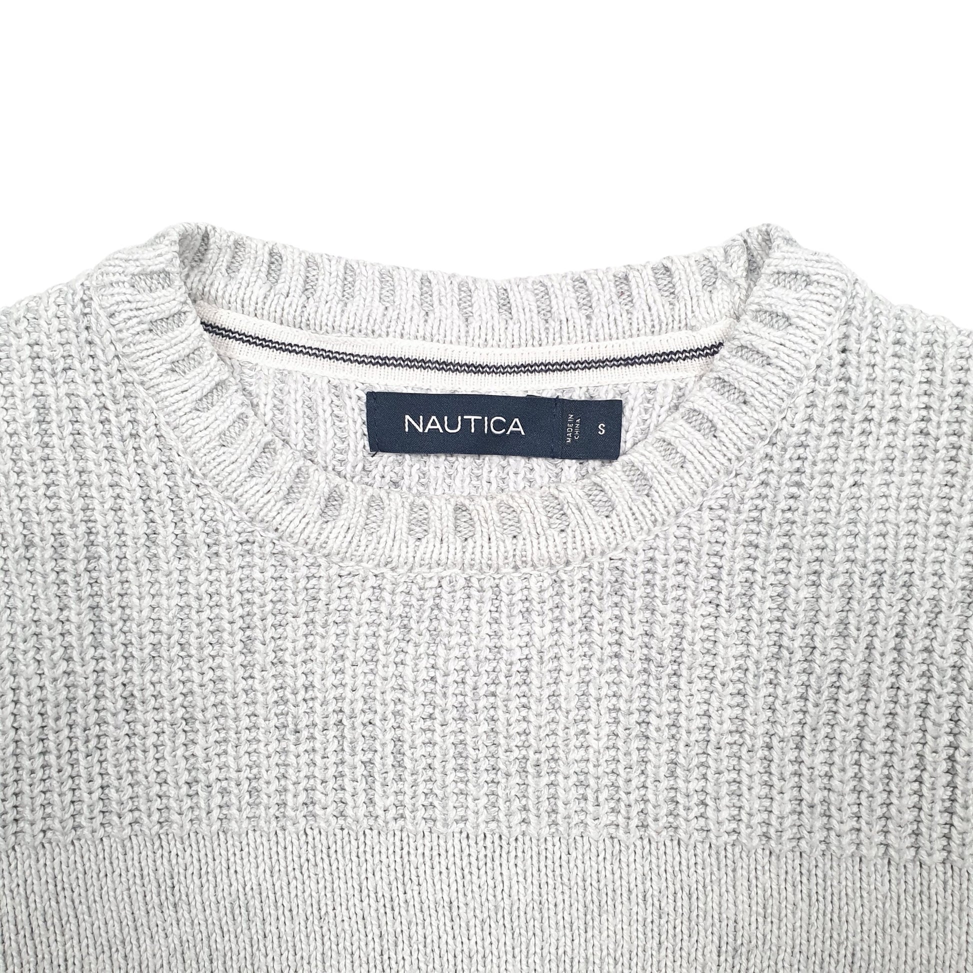 Mens Grey Nautica Knit anchor Crewneck Jumper